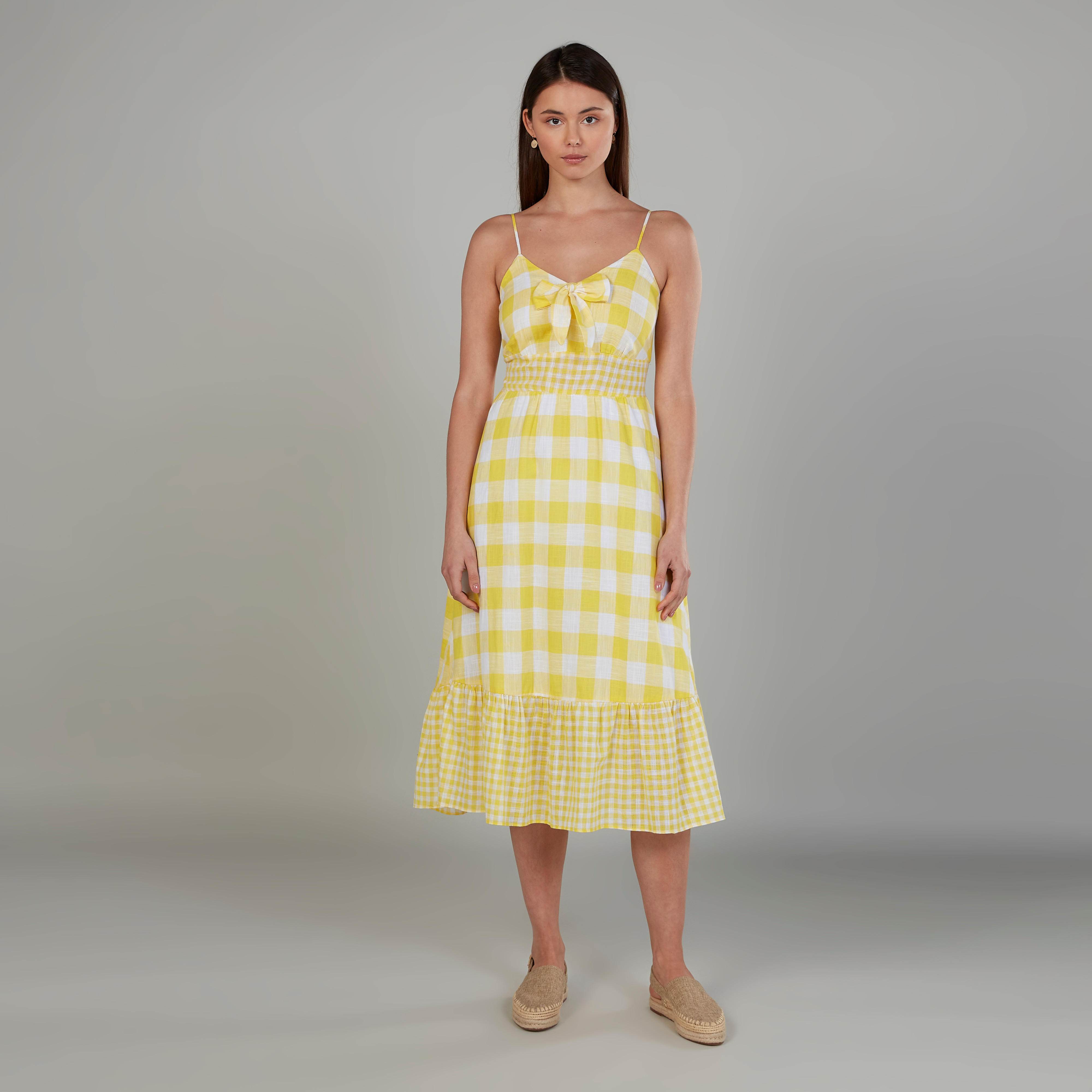 Chequered Midi A-line Dress with Straps-women-clothing-dresses-image-1