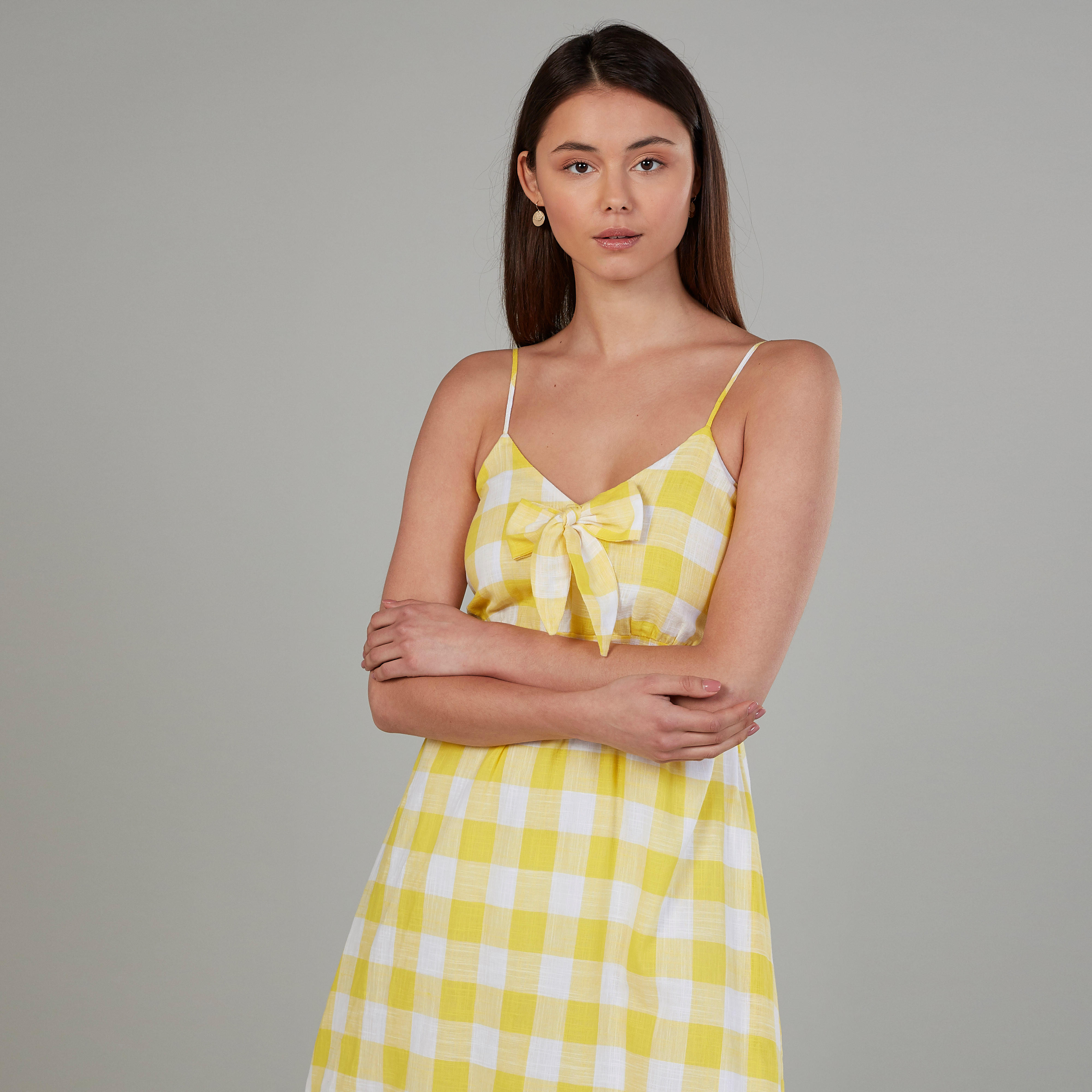 Chequered Midi A-line Dress with Straps-women-clothing-dresses-image-2