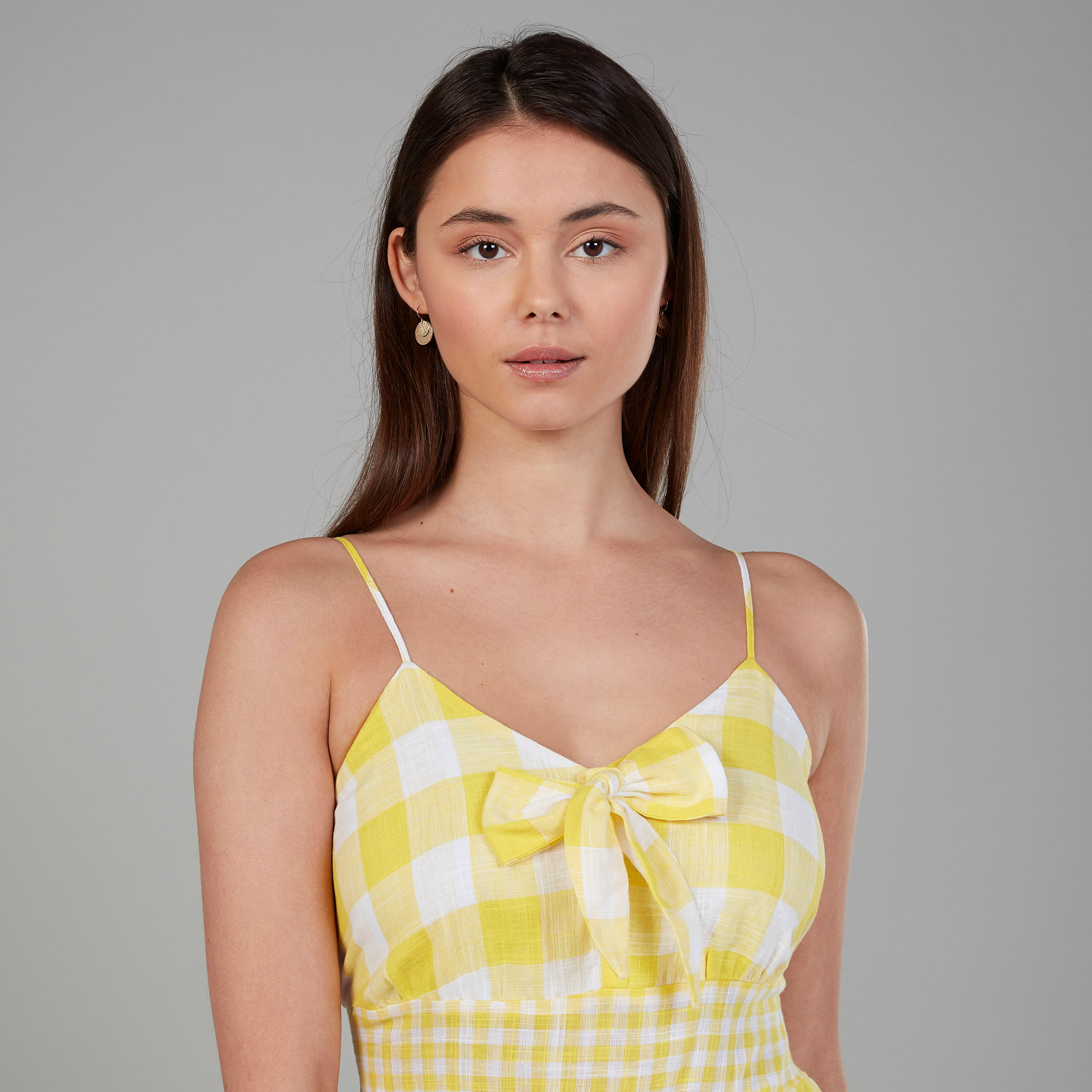 Chequered Midi A-line Dress with Straps-women-clothing-dresses-image-3