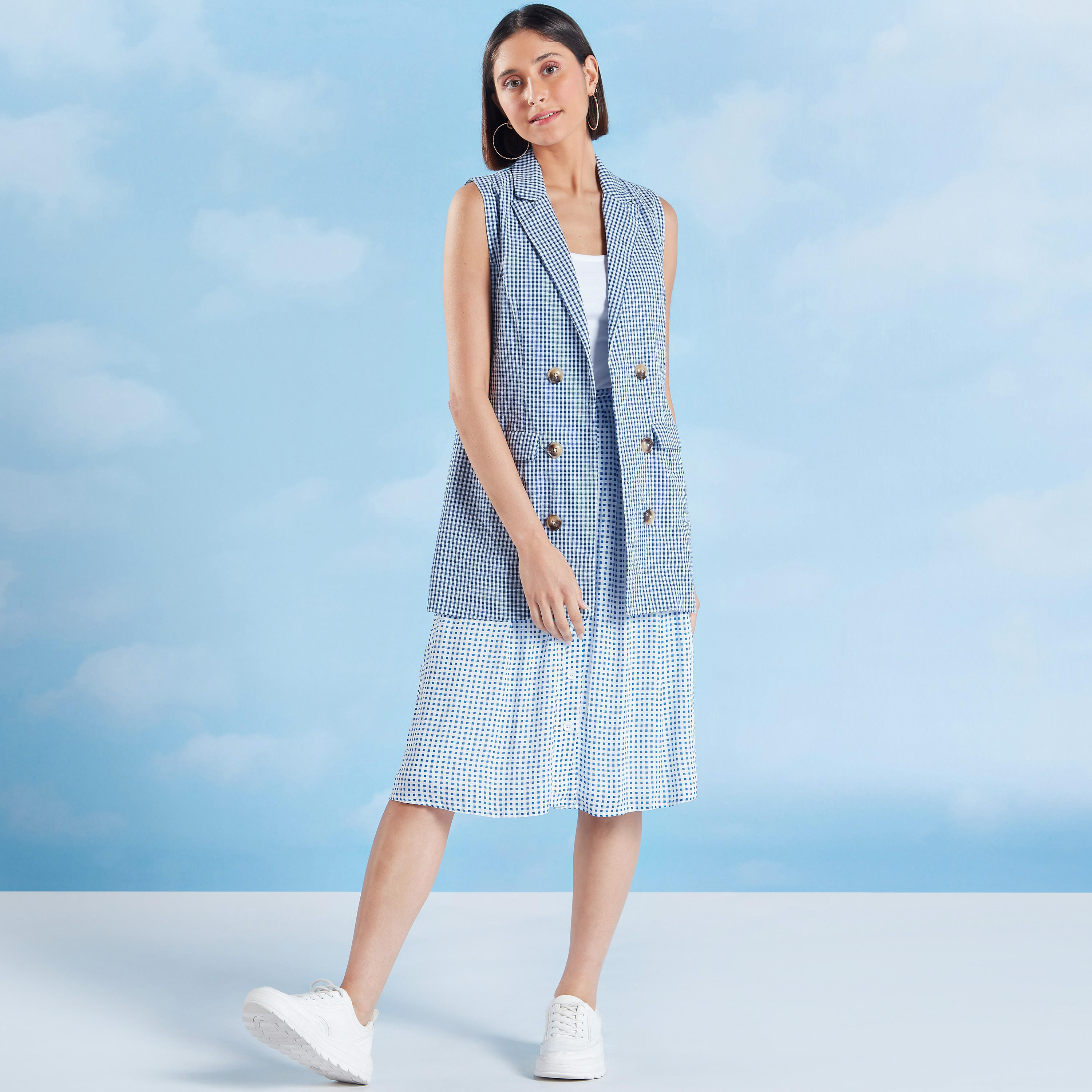 Chequered Jacket with Notched Lapel and Flap Pockets-women-winterwear-coatsandjackets-jackets-image-2