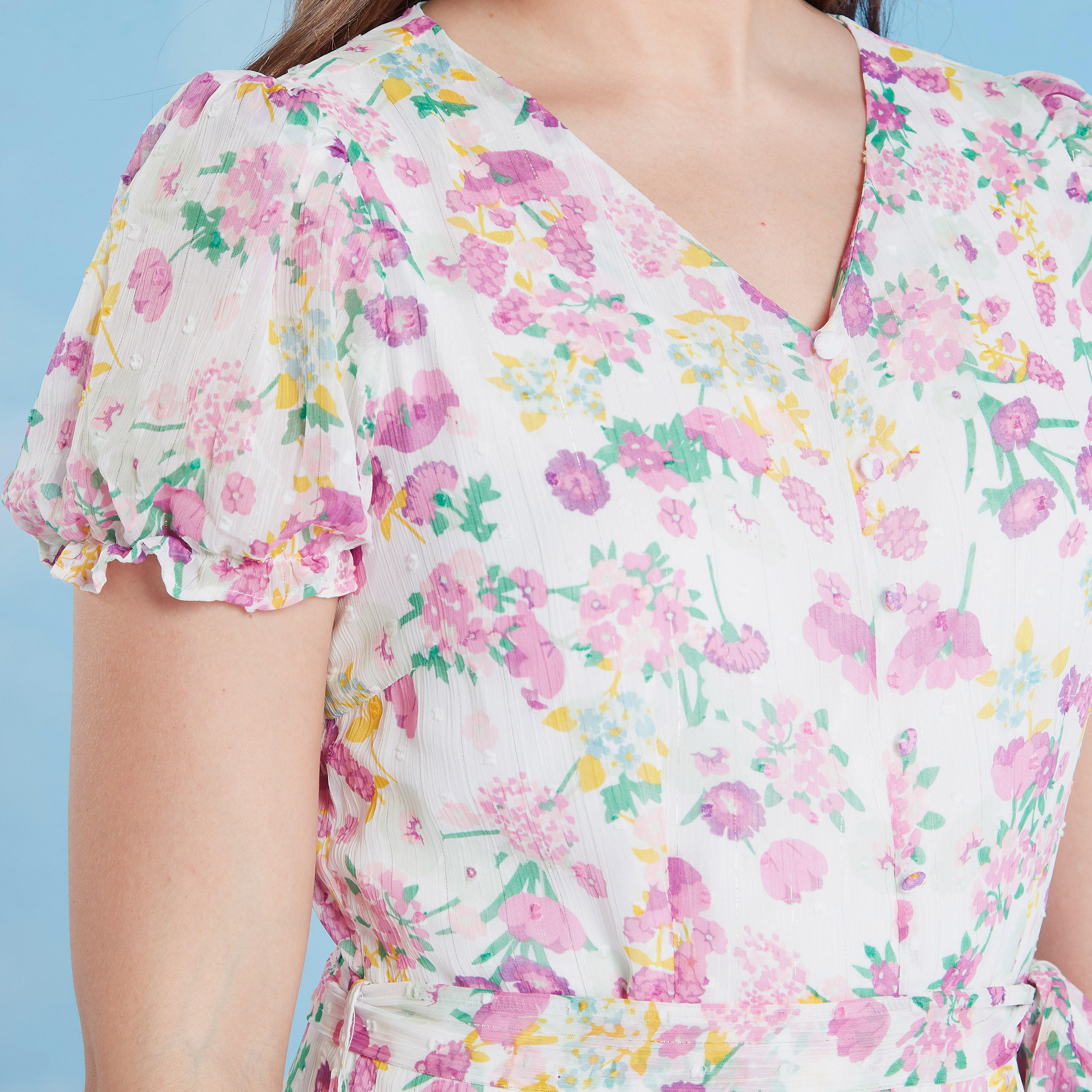فستان إيه لاين متوسّط الطّول بطبعات مع ياقة V وأربطة-women-clothing-dresses-image-3
