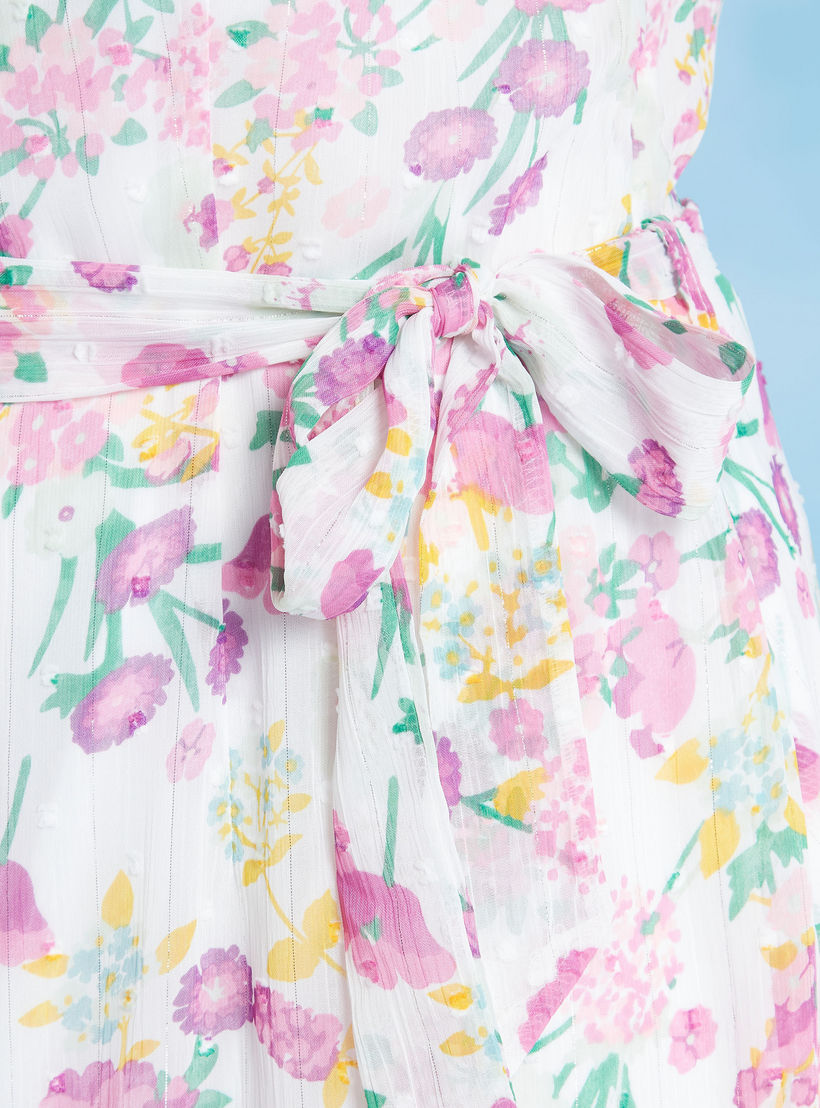 فستان إيه لاين متوسّط الطّول بطبعات مع ياقة V وأربطة-women-clothing-dresses-image-4