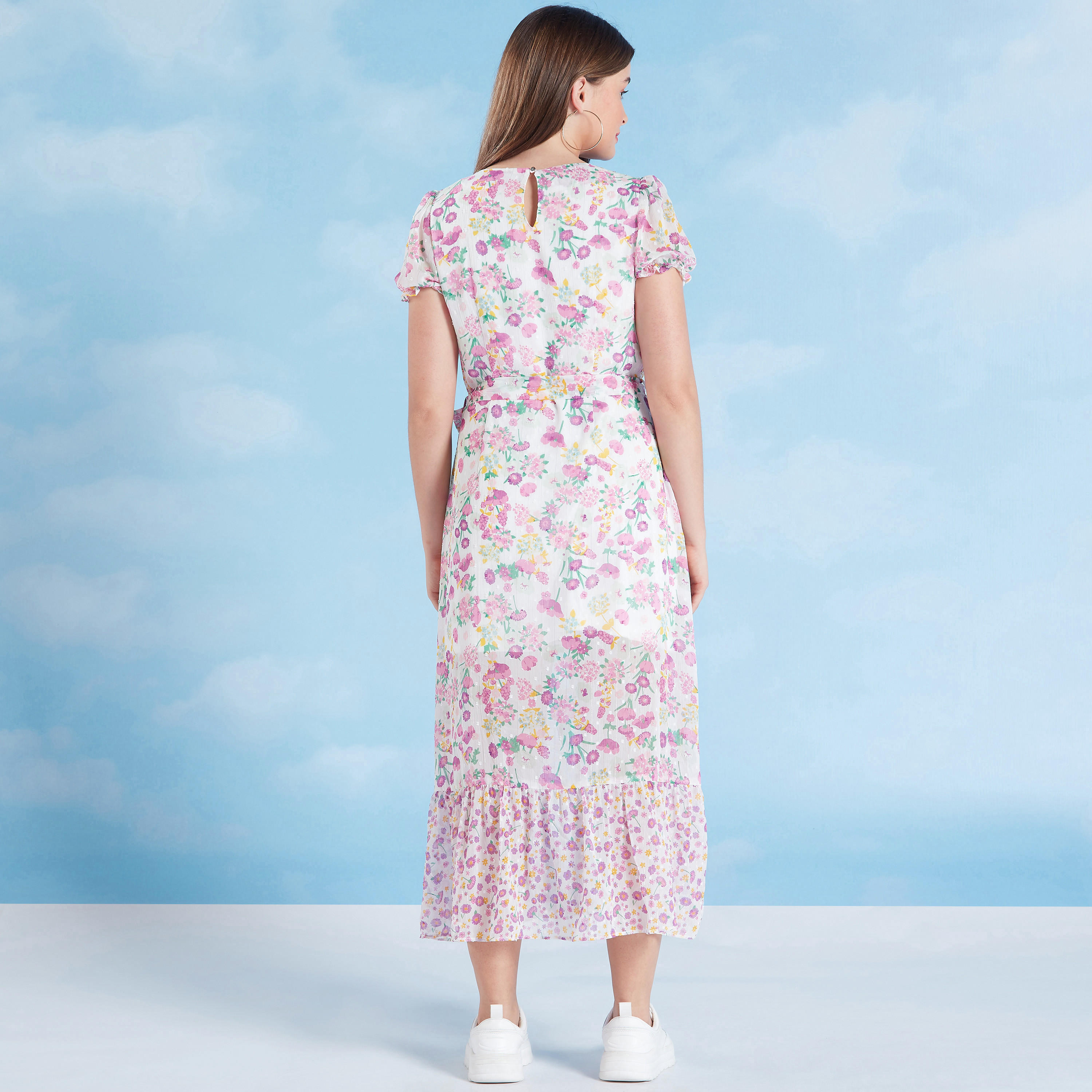 فستان إيه لاين متوسّط الطّول بطبعات مع ياقة V وأربطة-women-clothing-dresses-image-5