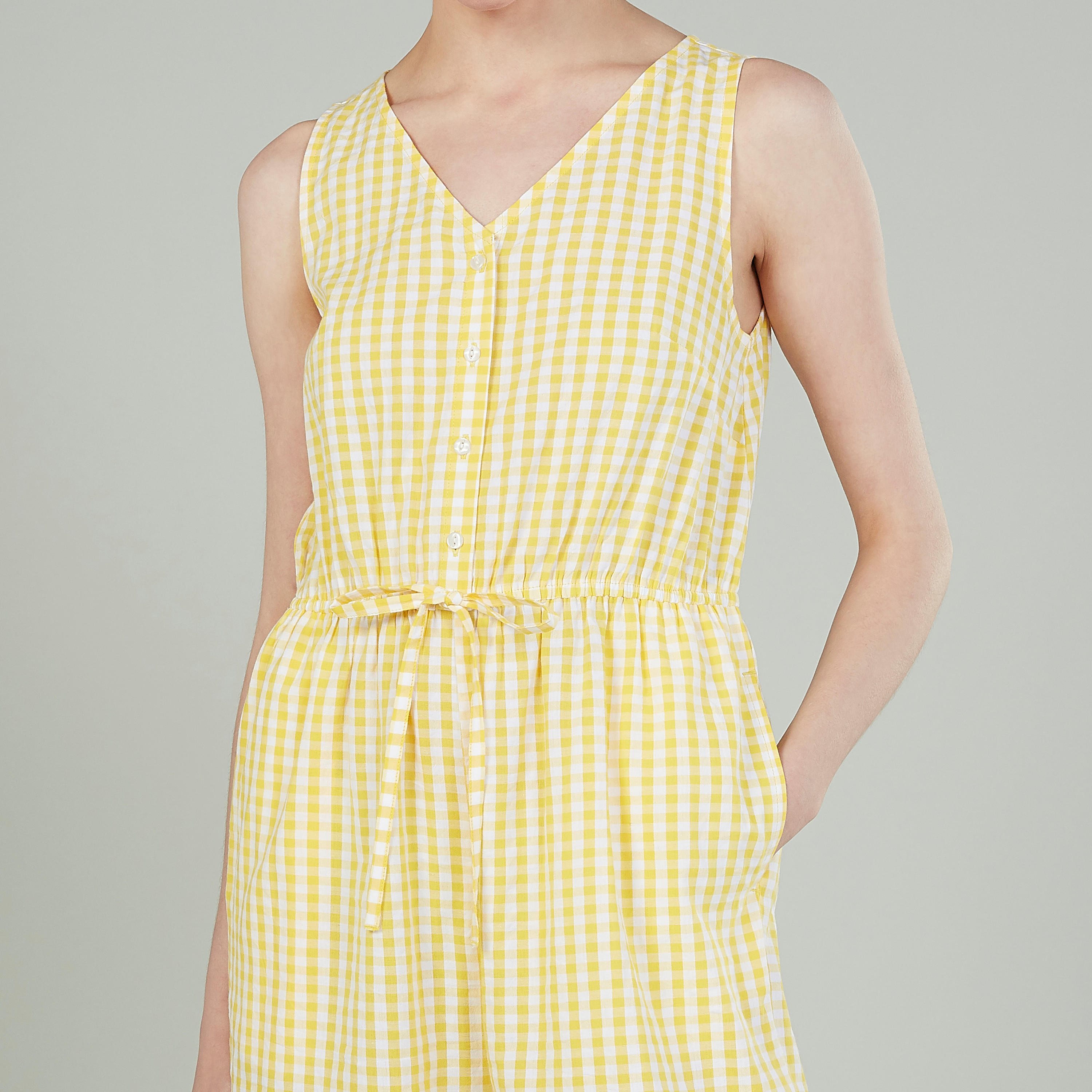Chequered Sleeveless Jumpsuit with Pocket Detail and Tie Ups-women-clothing-jumpsuits-image-3