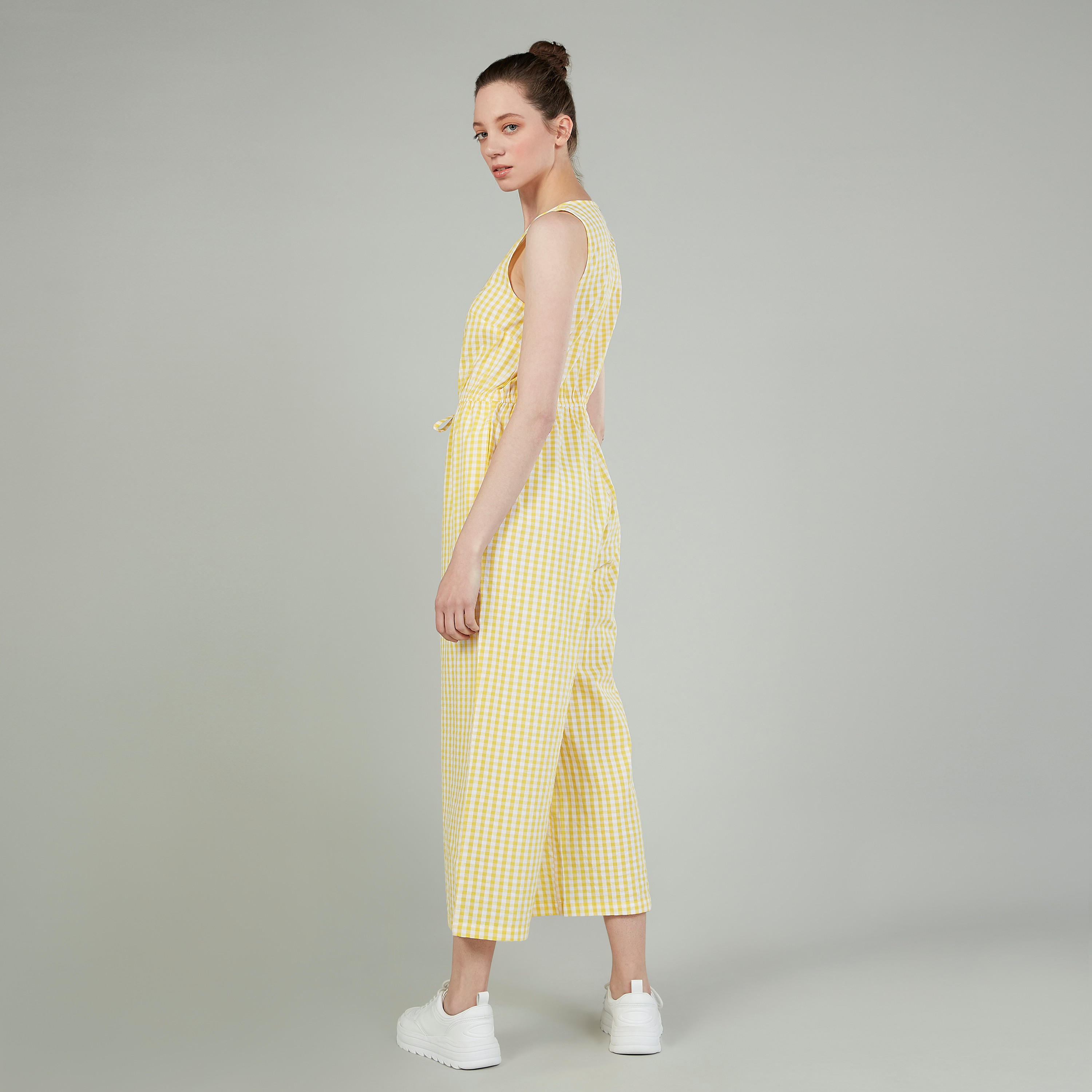 Chequered Sleeveless Jumpsuit with Pocket Detail and Tie Ups-women-clothing-jumpsuits-image-4