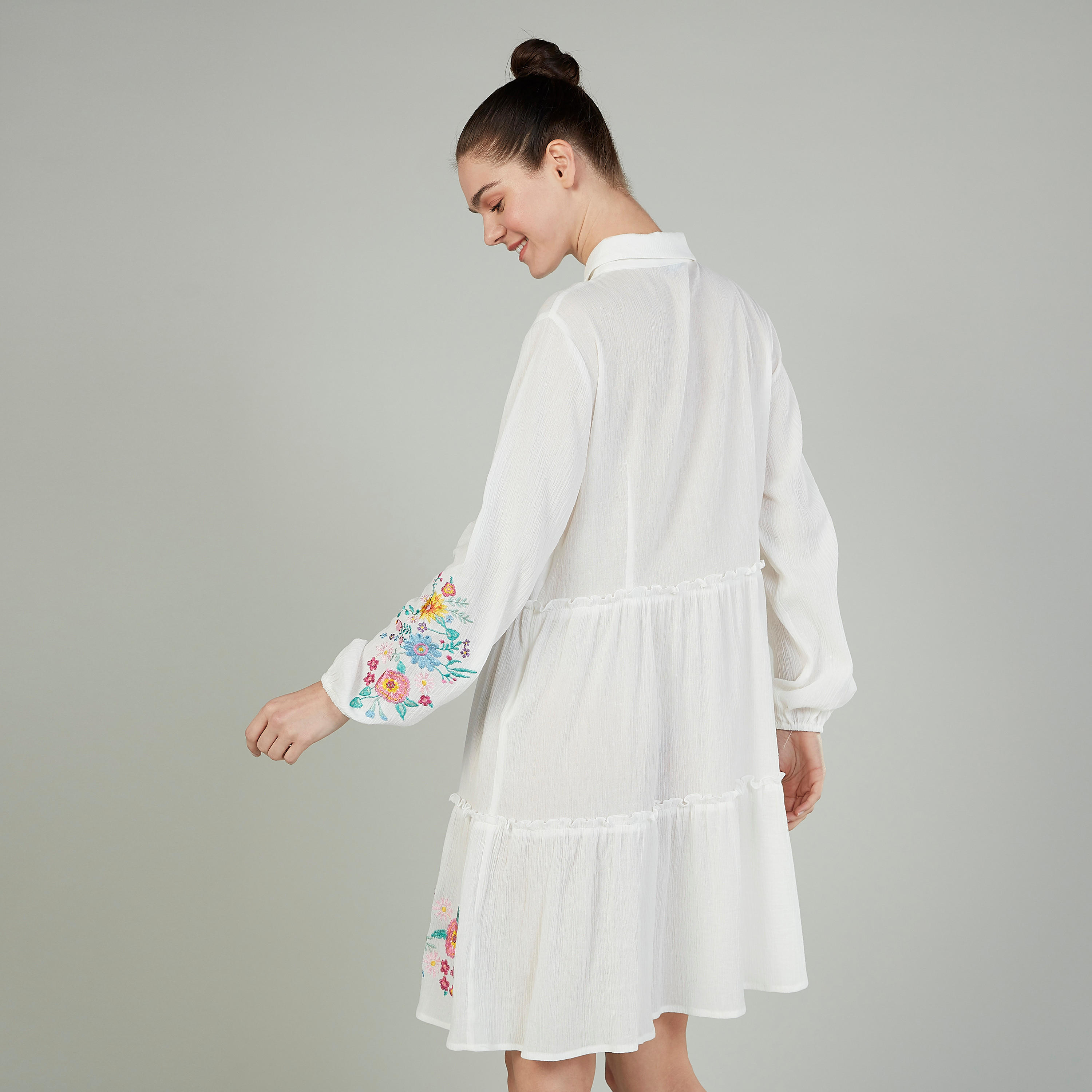 Embroidered Mini Dress with Spread Collar and Long Sleeves-women-clothing-dresses-image-4