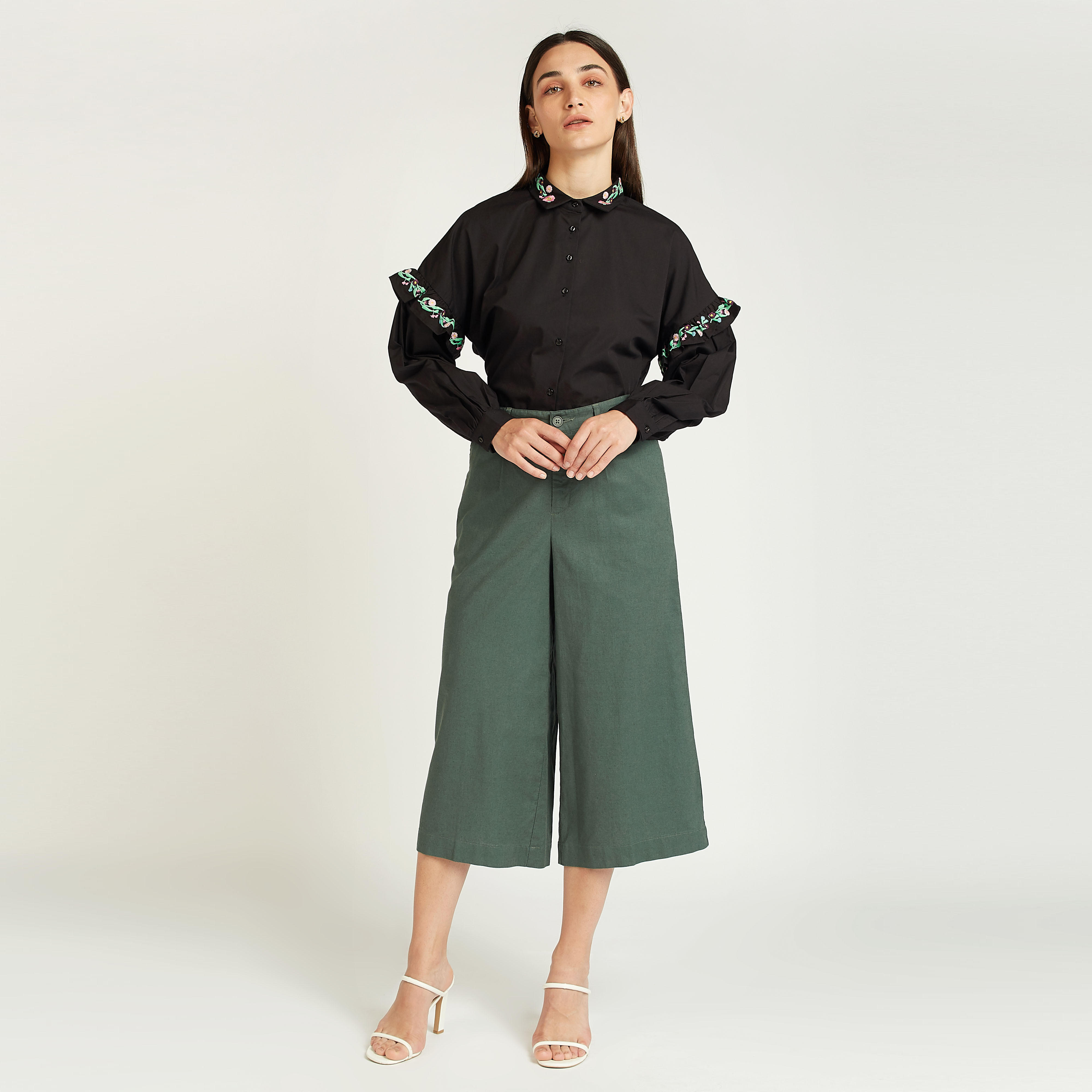 قميص سادة بأكمام طويلة وتفاصيل مطرزة بكشكش-women-clothing-shirtsandblouses-shirts-image-3