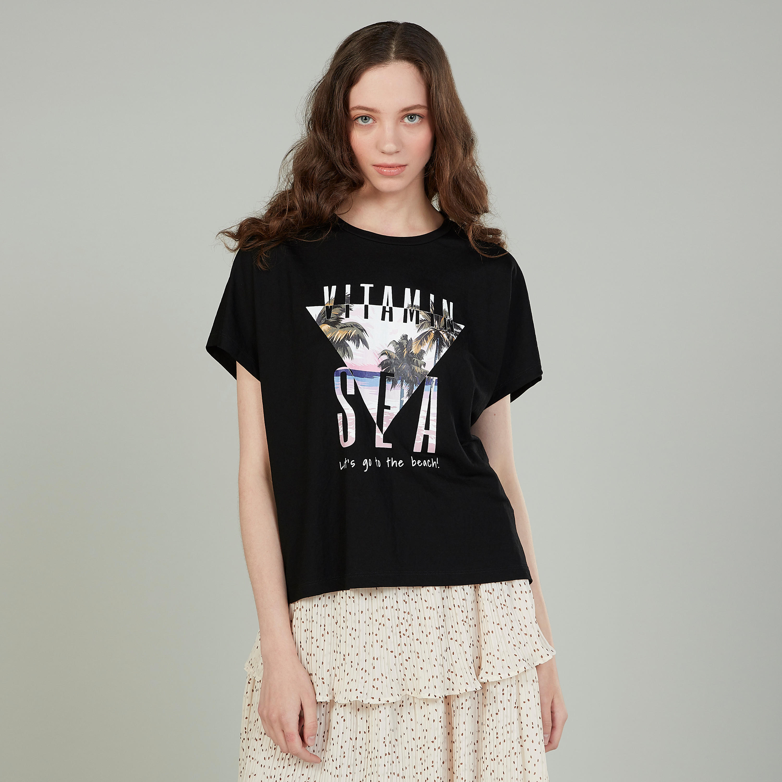 Printed T-shirt with Round Neck and Short Sleeves-women-clothing-tshirts-image-1