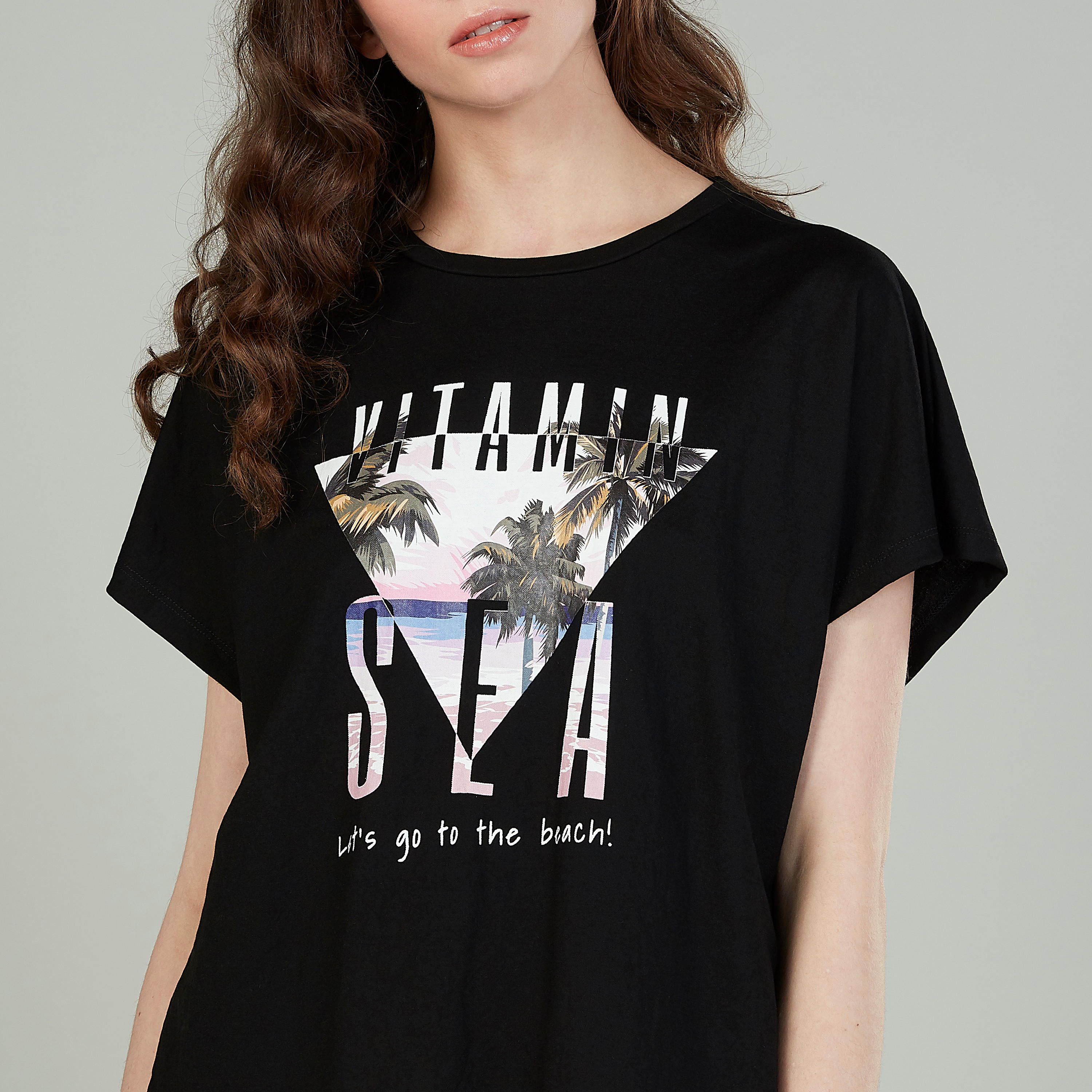 Printed T-shirt with Round Neck and Short Sleeves-women-clothing-tshirts-image-3