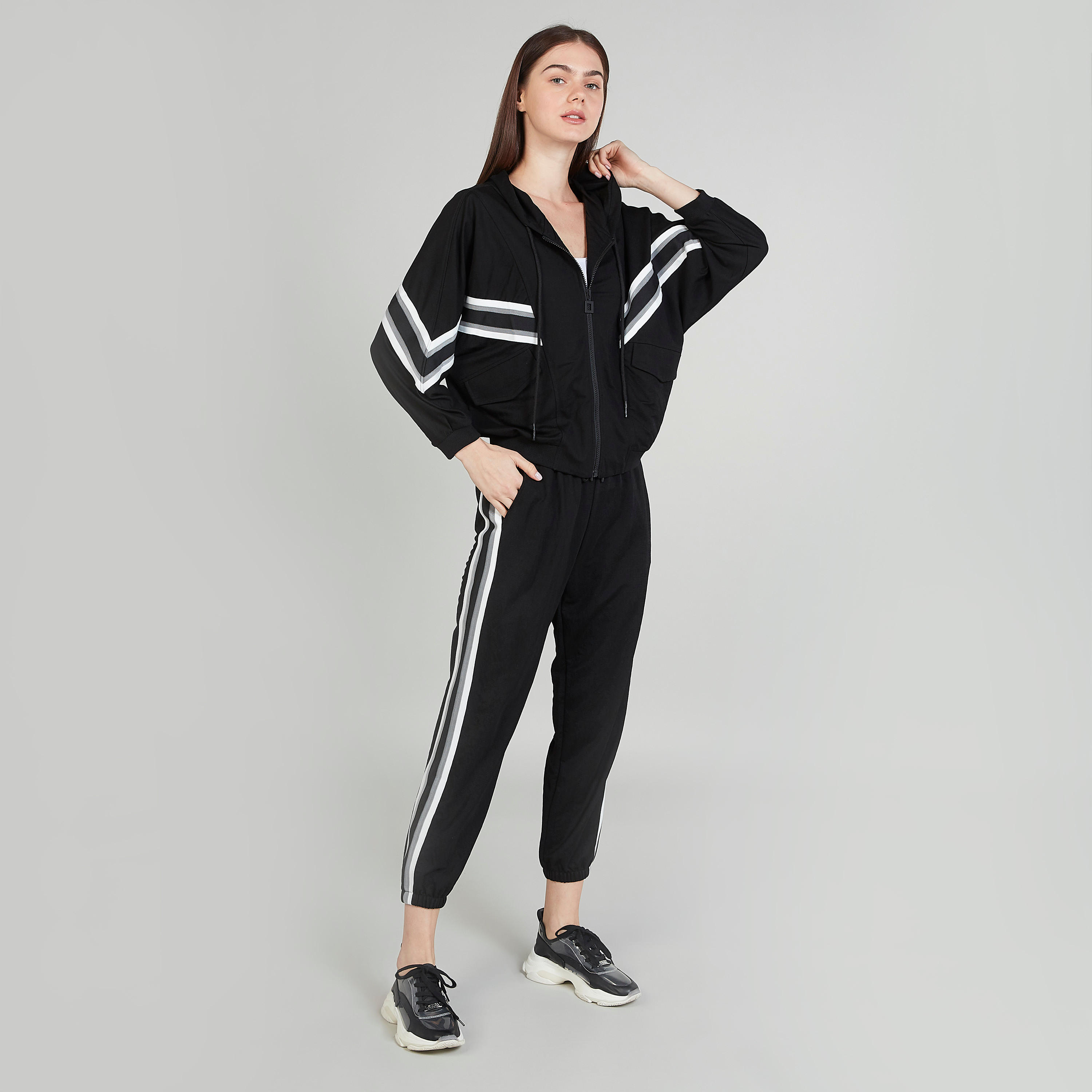Striped Bomber Jacket with Long Sleeves and Hood-women-winterwear-coatsandjackets-jackets-image-2