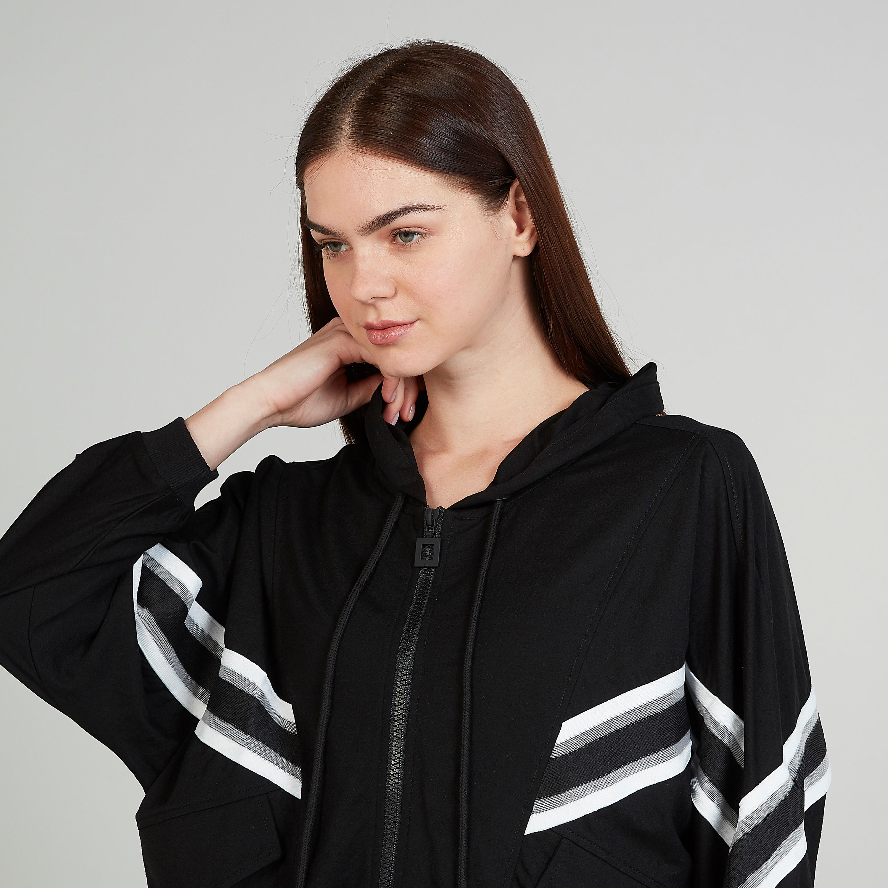 Striped Bomber Jacket with Long Sleeves and Hood-women-winterwear-coatsandjackets-jackets-image-3