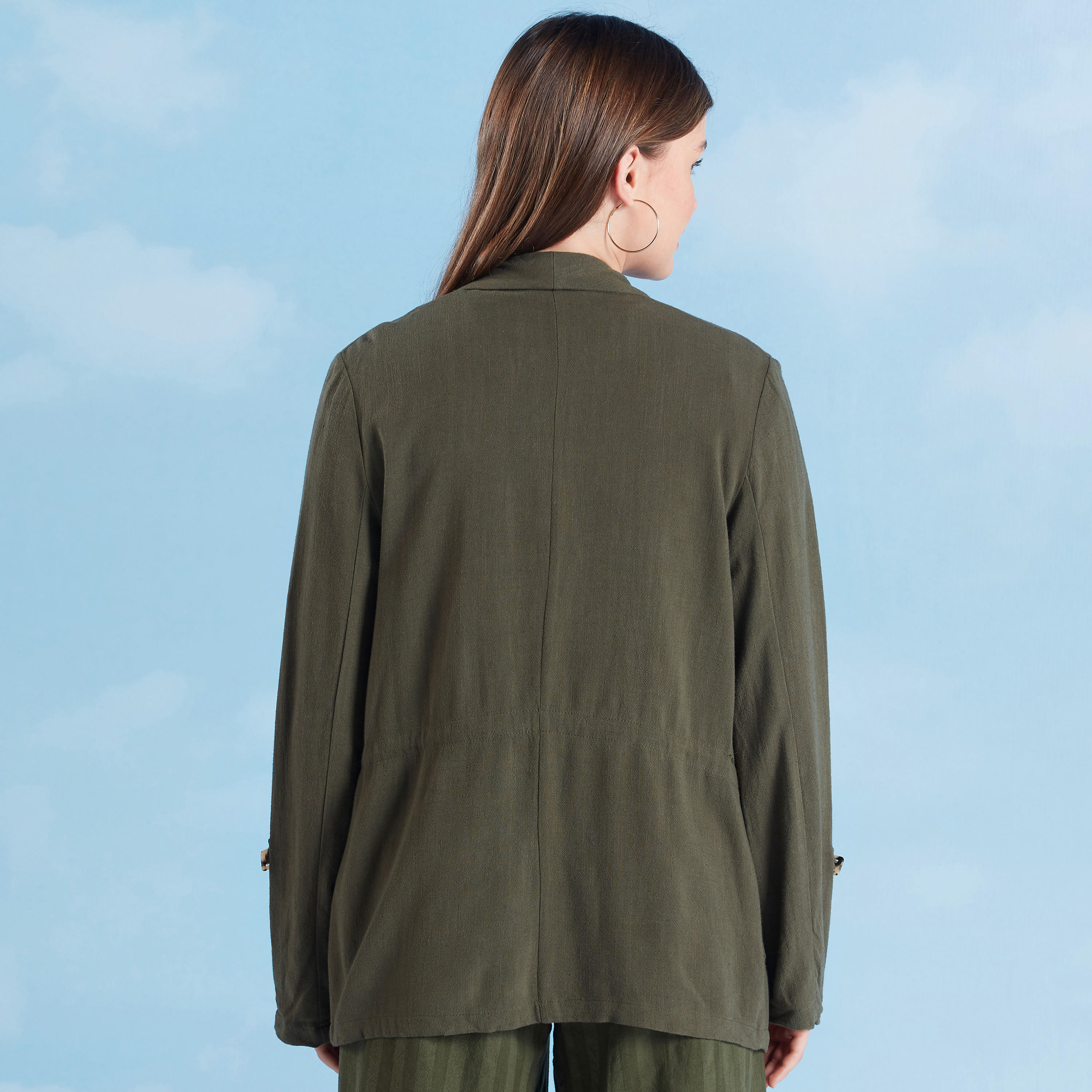 جاكيت سادة بأكمام طويلة ورباط-women-winterwear-coatsandjackets-jackets-image-1