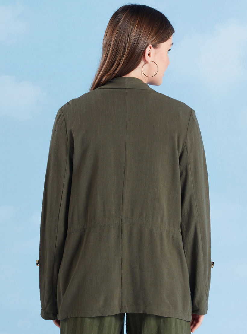 جاكيت سادة بأكمام طويلة ورباط-women-winterwear-coatsandjackets-jackets-image-1