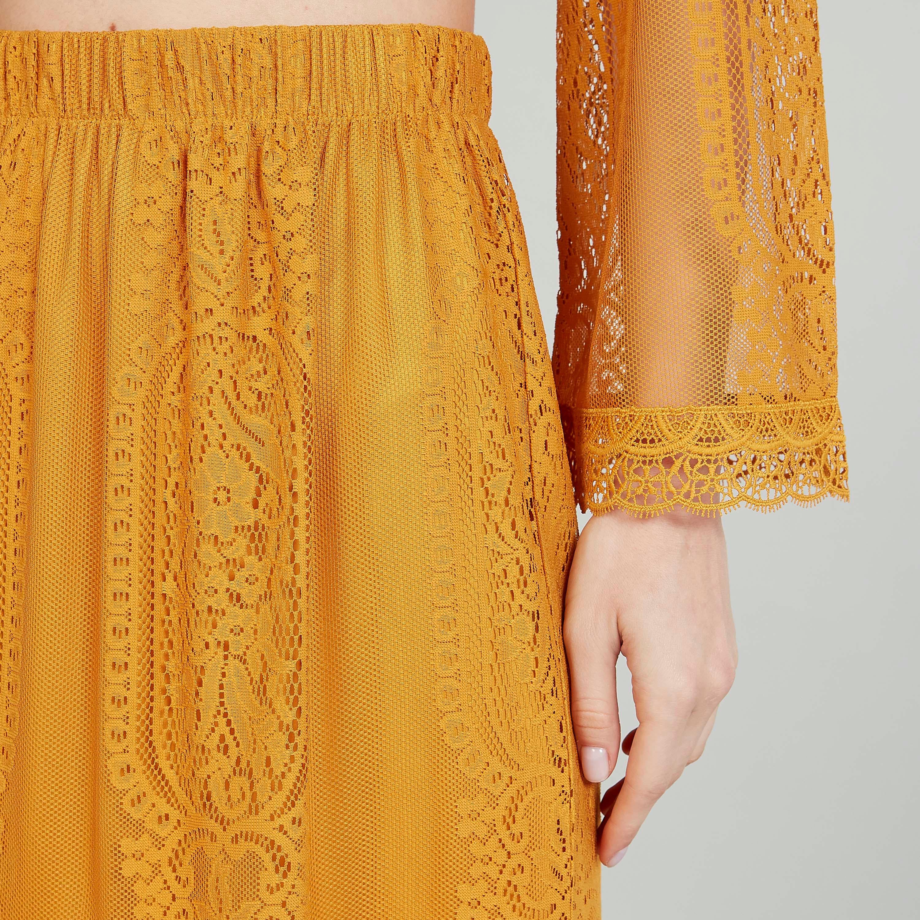 تنورة طويلة إيه لاين دانتيل بخصر مطّاطي-women-clothing-bottoms-skirts-image-2