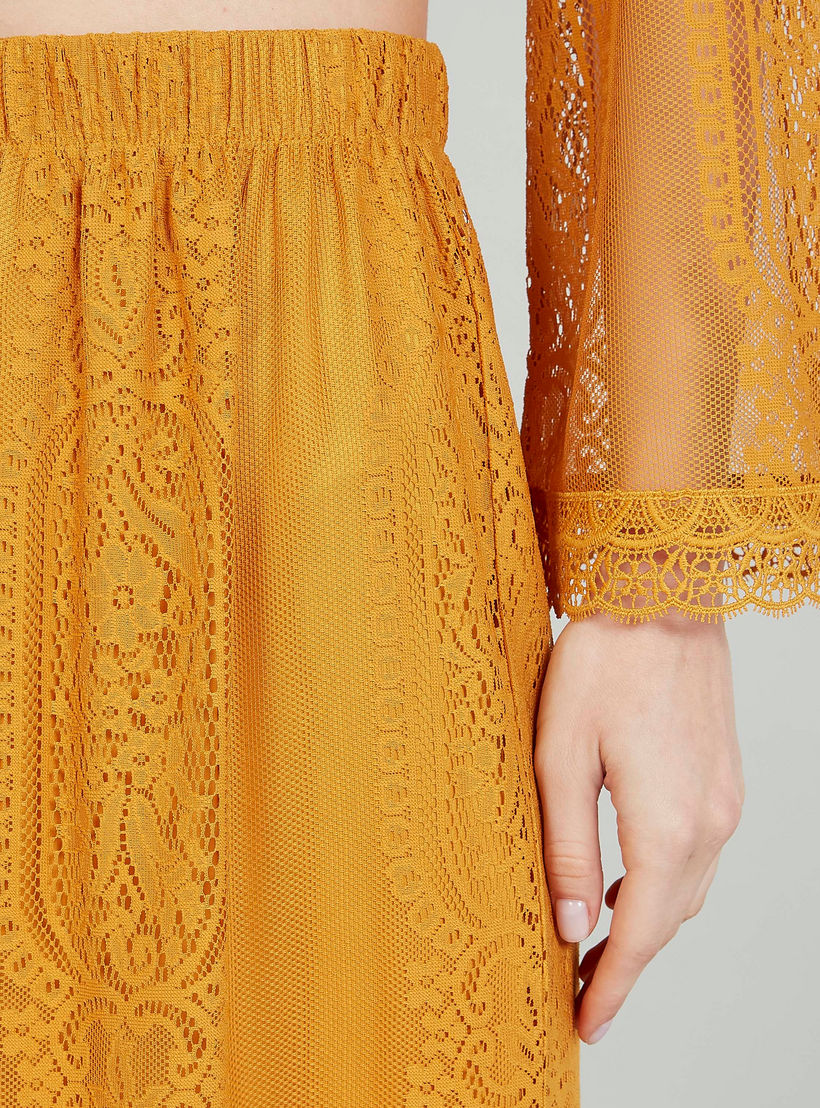 تنورة طويلة إيه لاين دانتيل بخصر مطّاطي-women-clothing-bottoms-skirts-image-2
