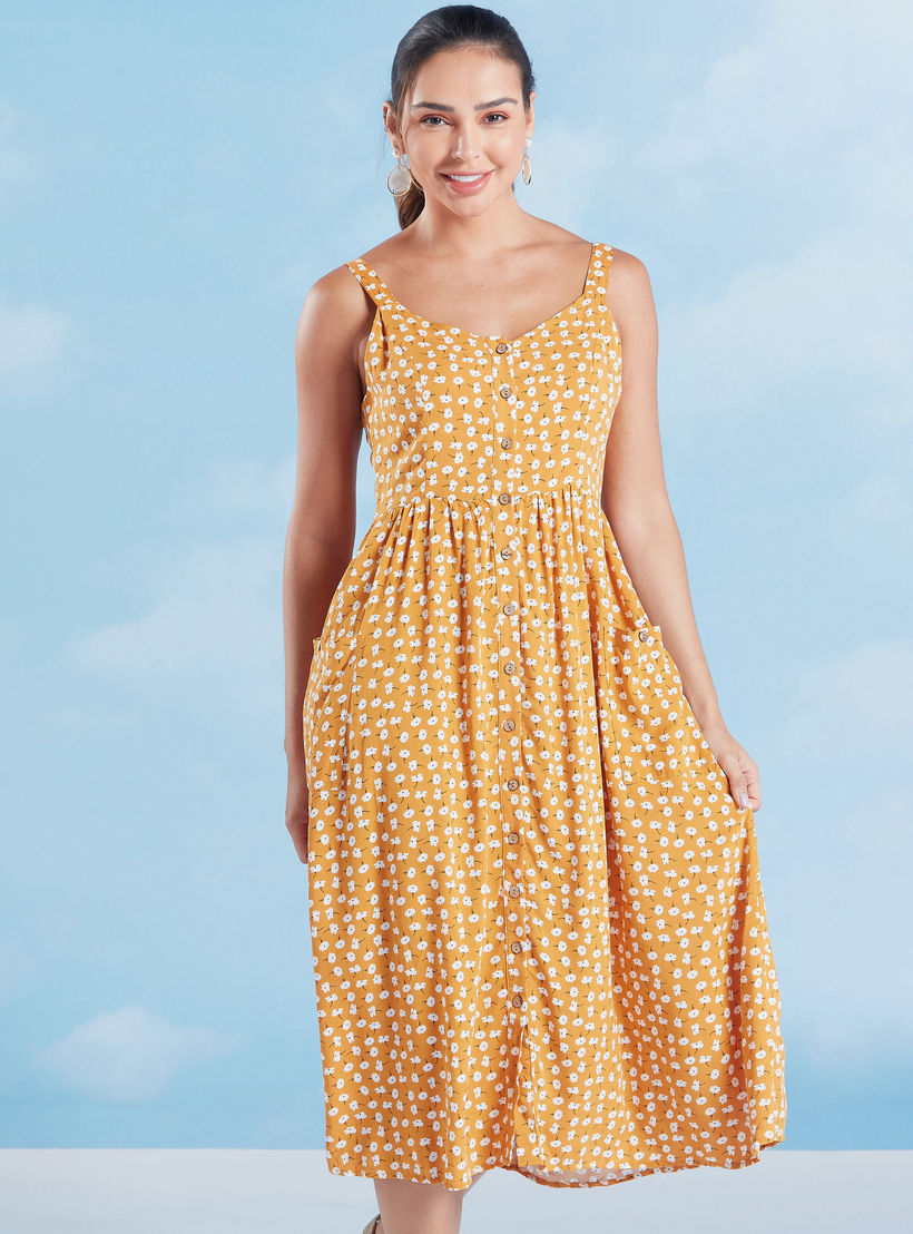 فستان ميدي ايه لاين بحمالات وطبعات-women-clothing-dresses-image-1
