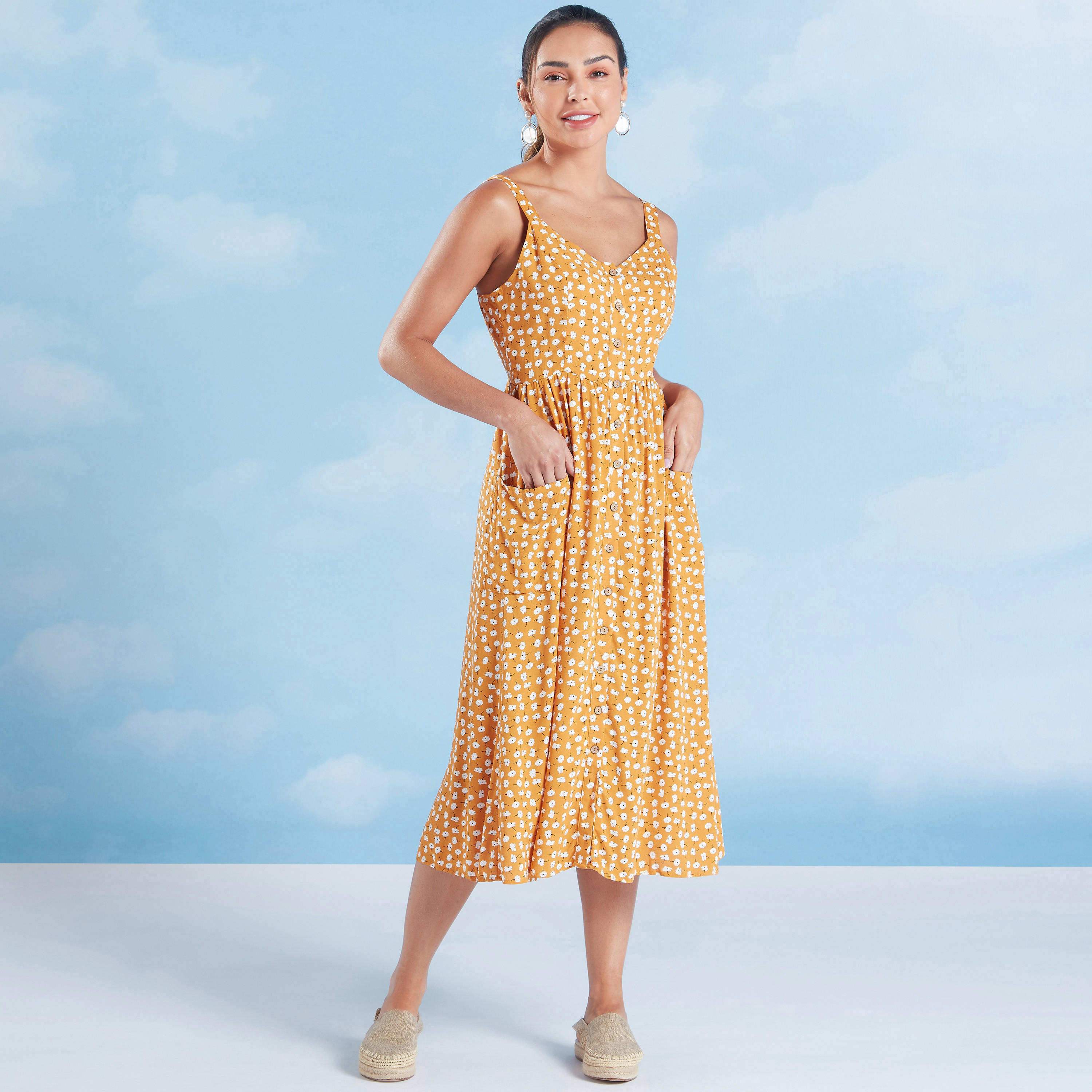 فستان ميدي ايه لاين بحمالات وطبعات-women-clothing-dresses-image-2