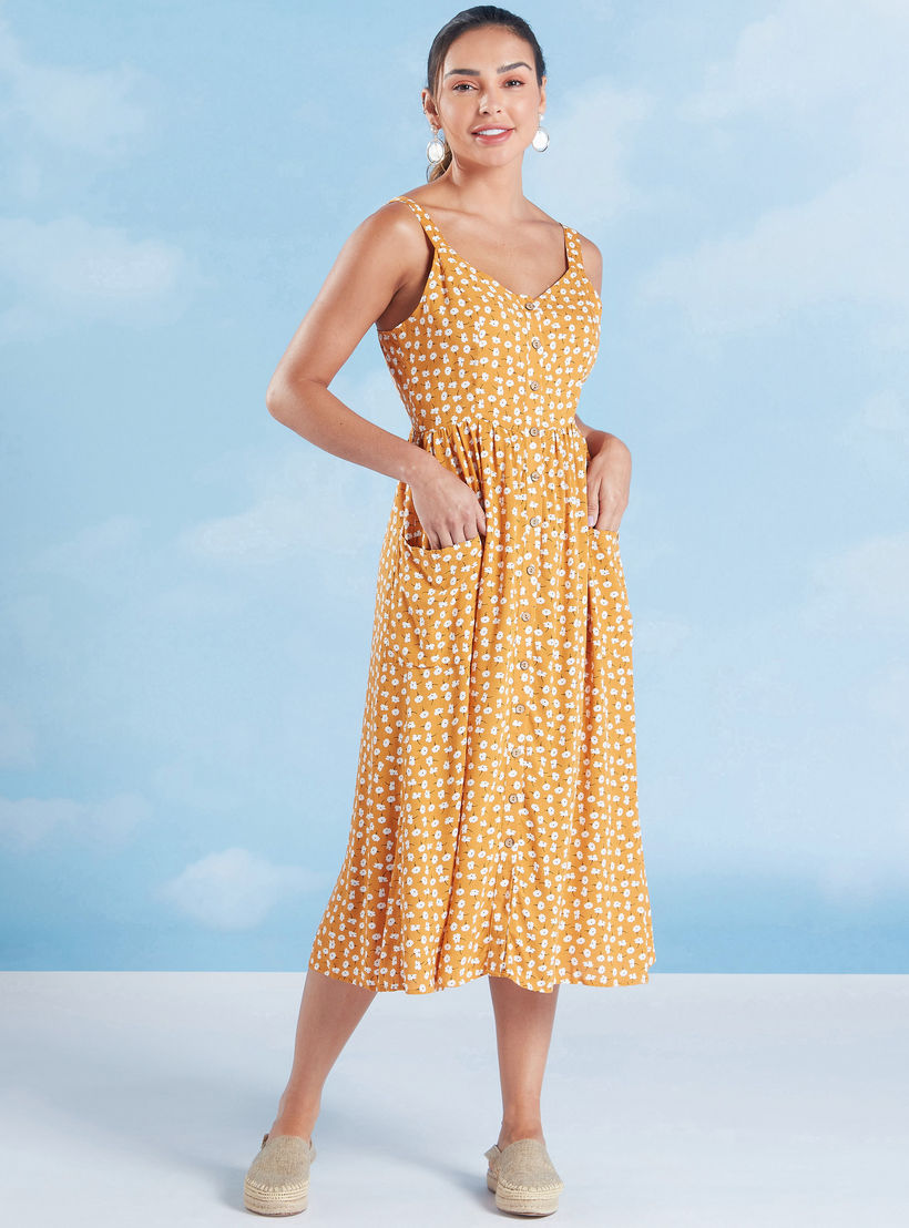 فستان ميدي ايه لاين بحمالات وطبعات-women-clothing-dresses-image-2