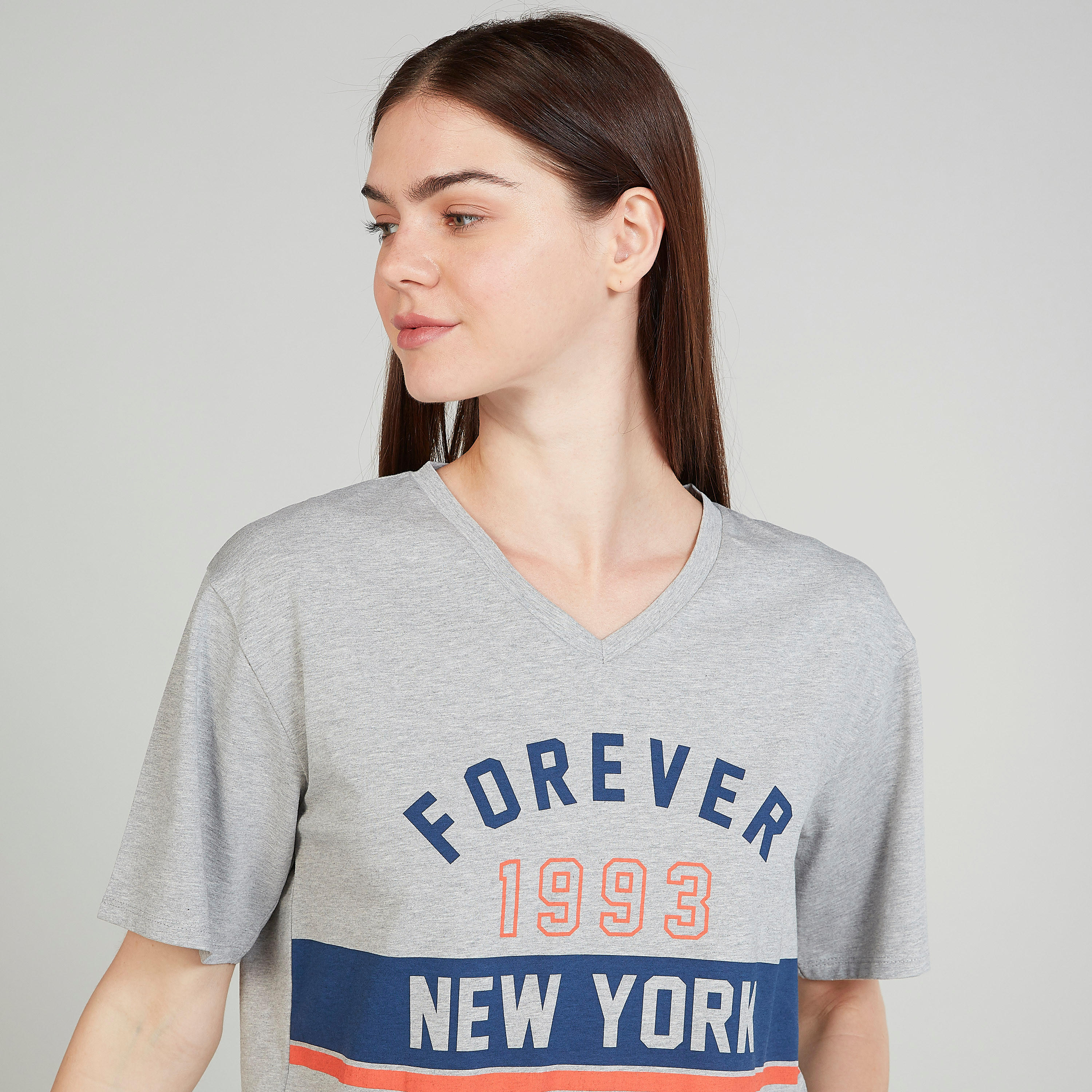 Printed Crop T-shirt with V-neck and Short Sleeves-women-clothing-tshirts-image-3