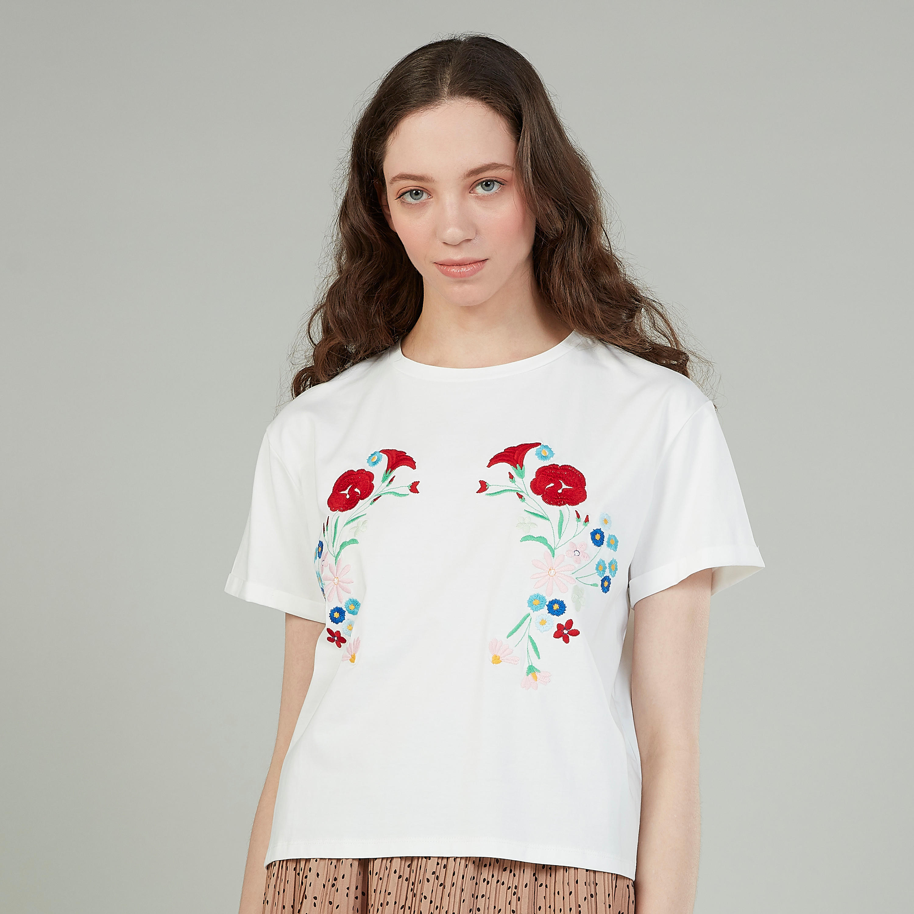Embroidered T-shirt with Crew Neck and Short Sleeves-women-clothing-tshirts-image-3