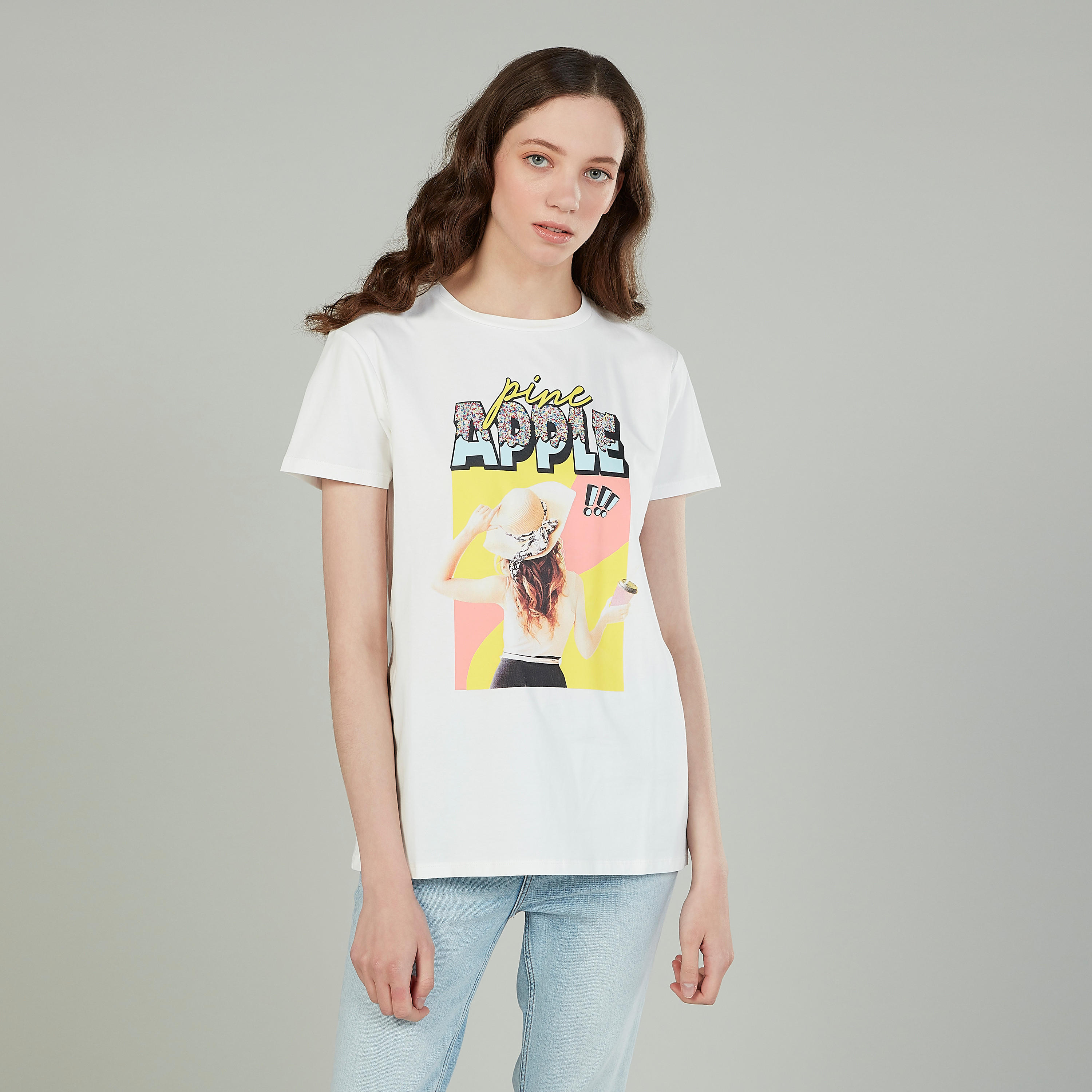 Printed T-shirt with Round Neck and Short Sleeves-women-clothing-tshirts-image-1