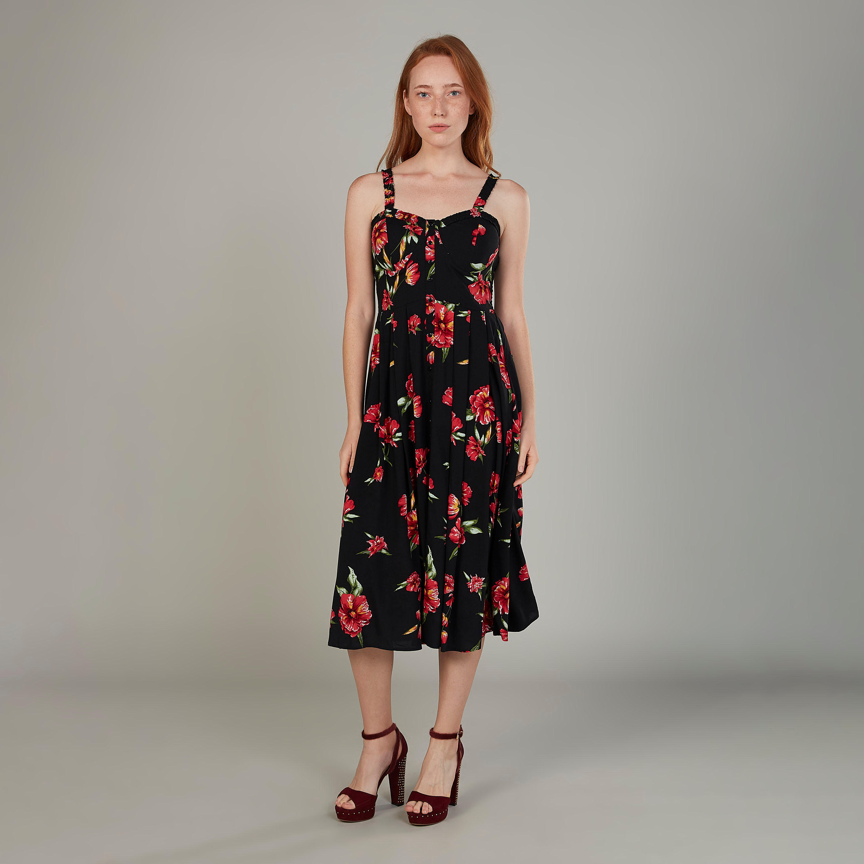 Printed Midi A-line Dress with Straps-women-clothing-dresses-image-1