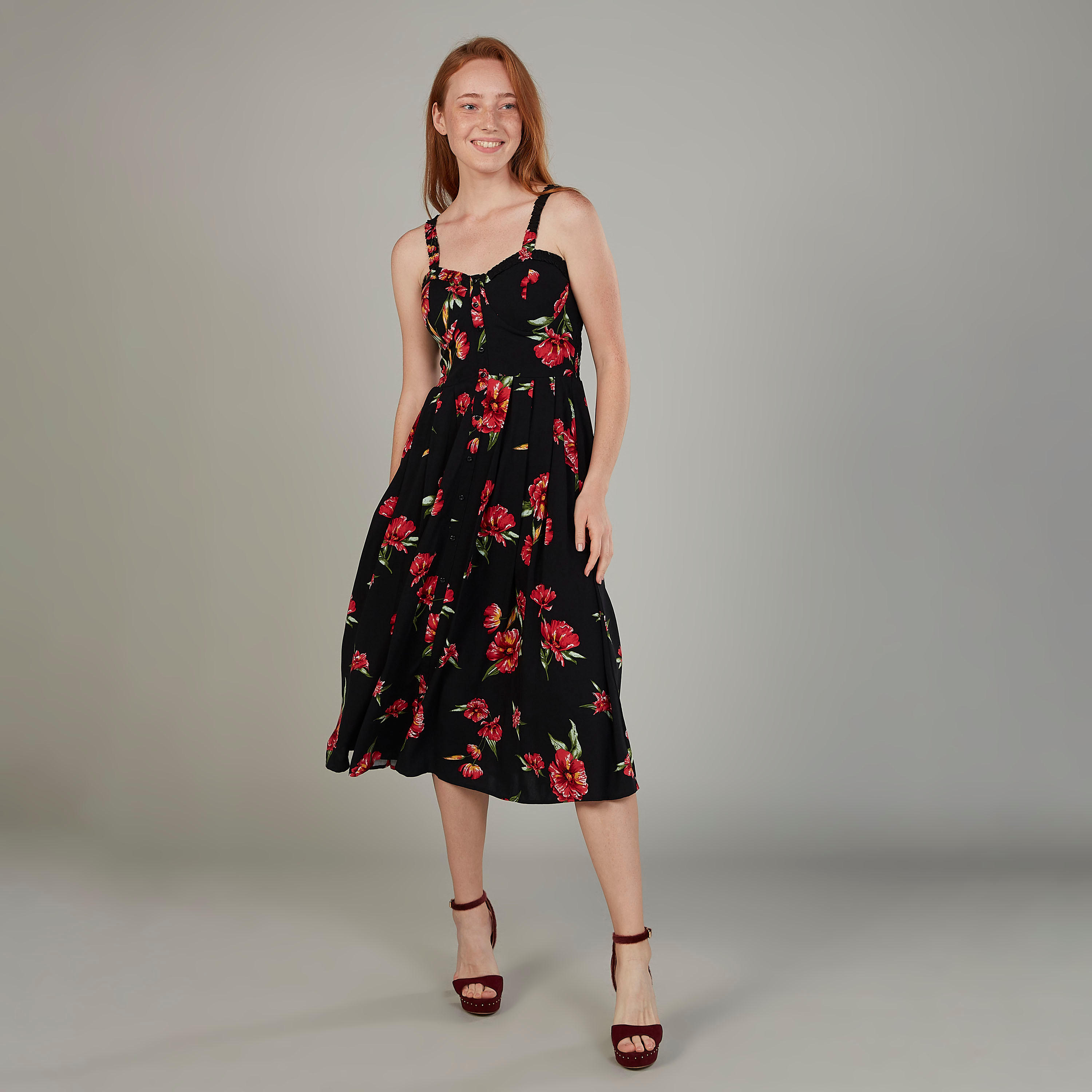 Printed Midi A-line Dress with Straps-women-clothing-dresses-image-2