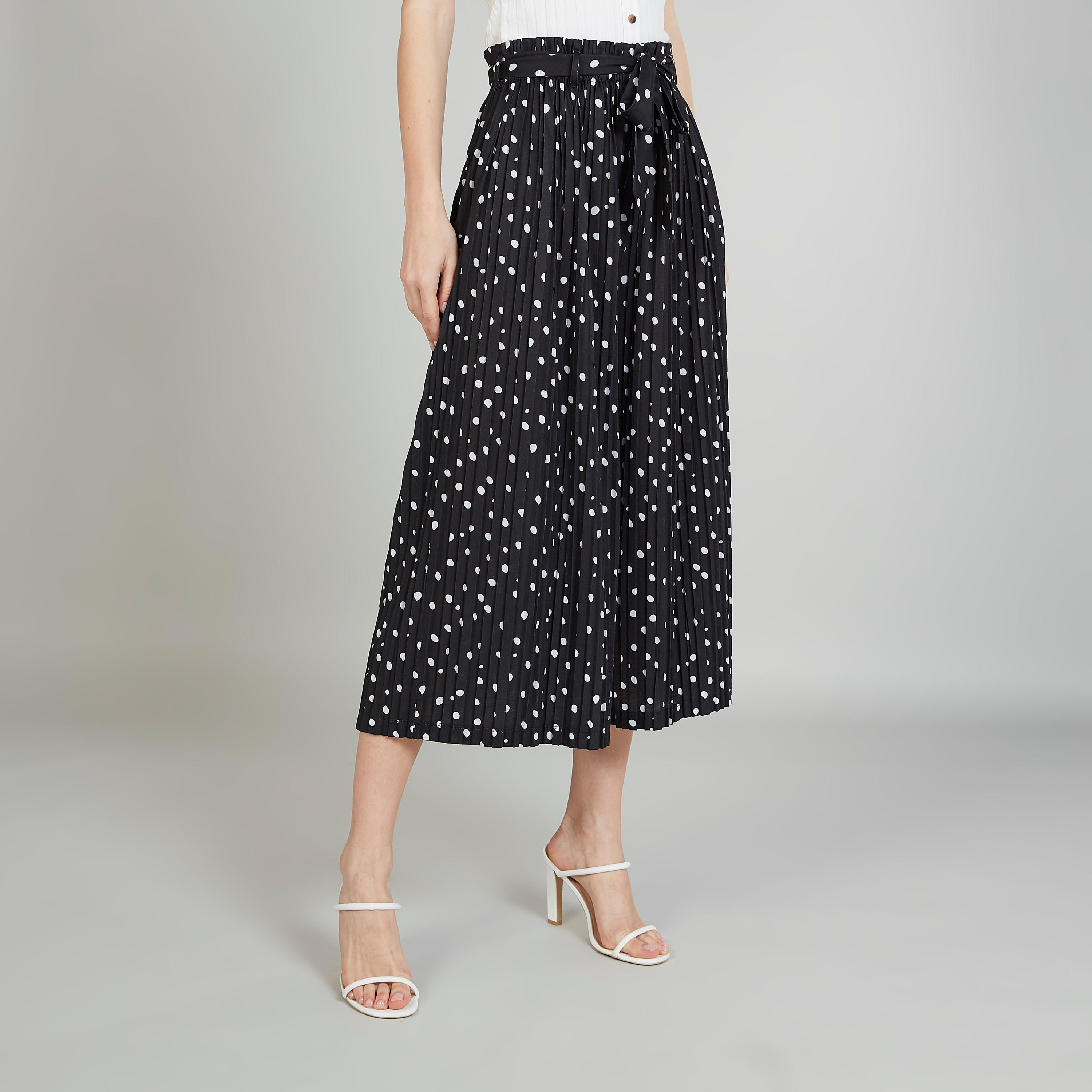 Polka Dot Mid-Rise Culottes with Paper Bag Waist and Pocket Detail-women-clothing-bottoms-trousers-image-1