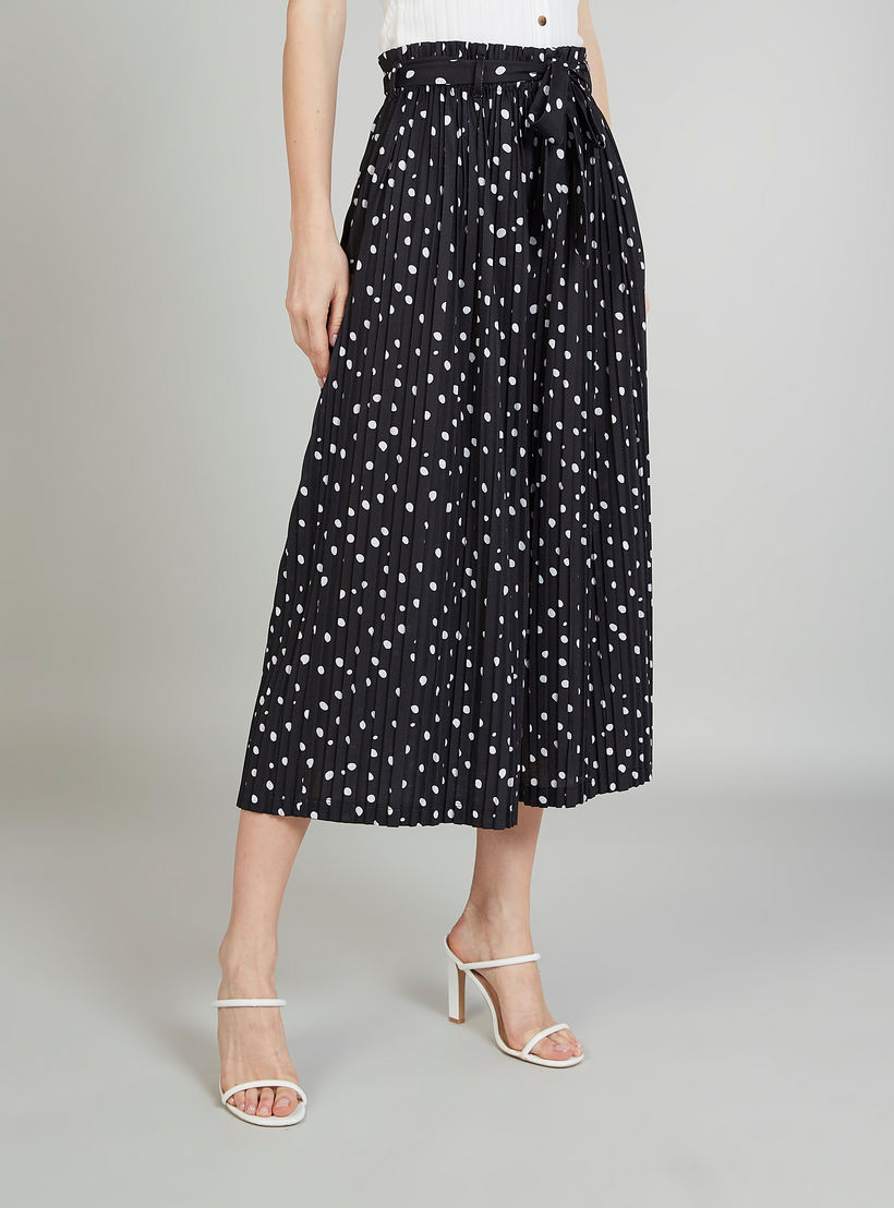 Polka Dot Mid-Rise Culottes with Paper Bag Waist and Pocket Detail-women-clothing-bottoms-trousers-image-1