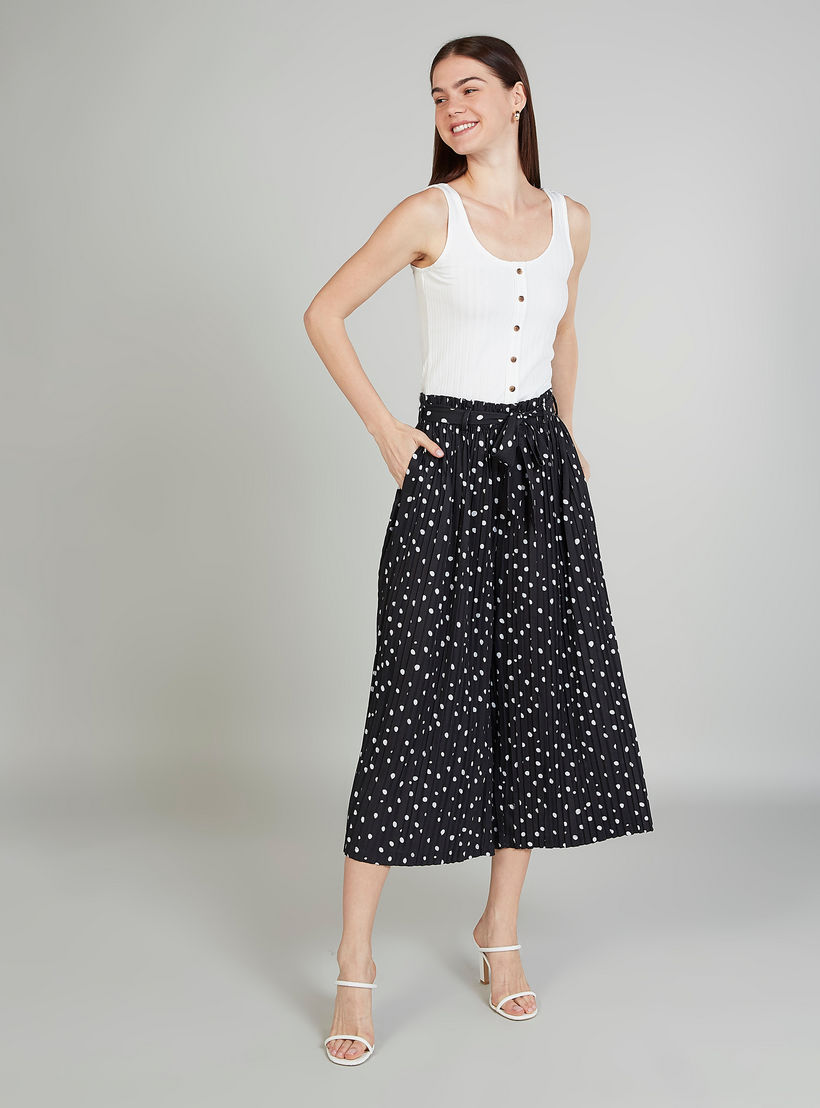 Polka Dot Mid-Rise Culottes with Paper Bag Waist and Pocket Detail-women-clothing-bottoms-trousers-image-2