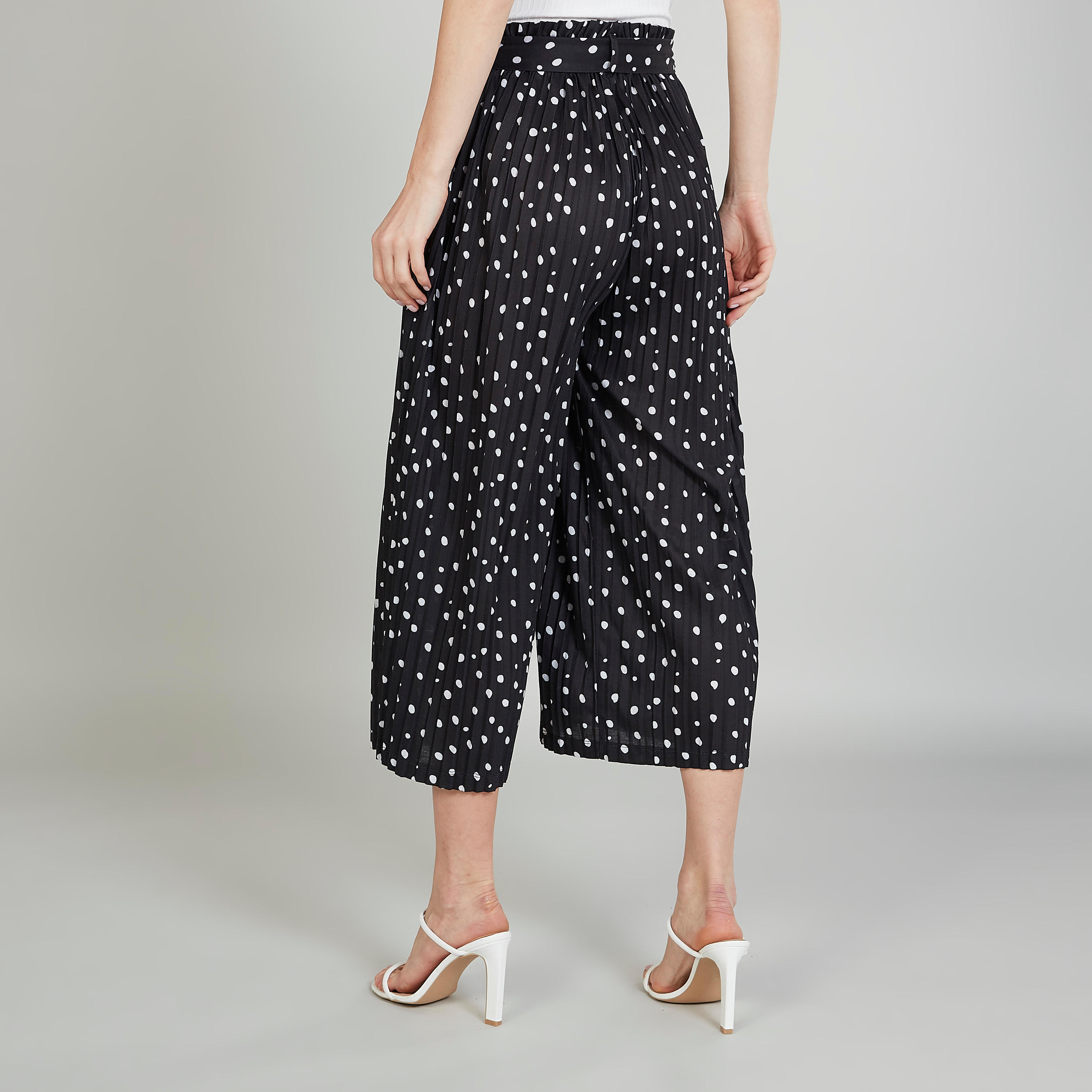 Polka Dot Mid-Rise Culottes with Paper Bag Waist and Pocket Detail-women-clothing-bottoms-trousers-image-4