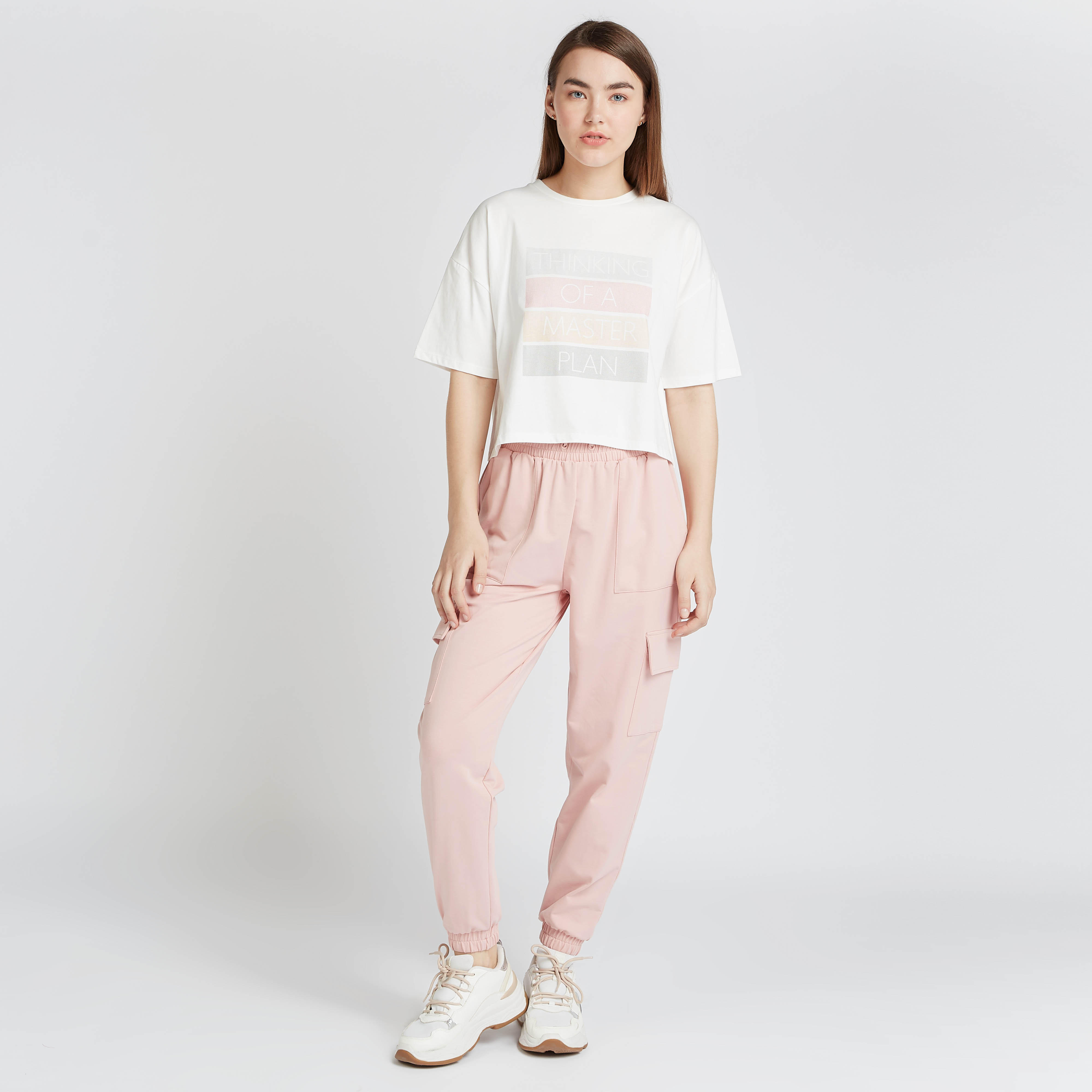 Typographic Print T-shirt with Crew Neck and Short Sleeves-women-clothing-tshirts-image-2
