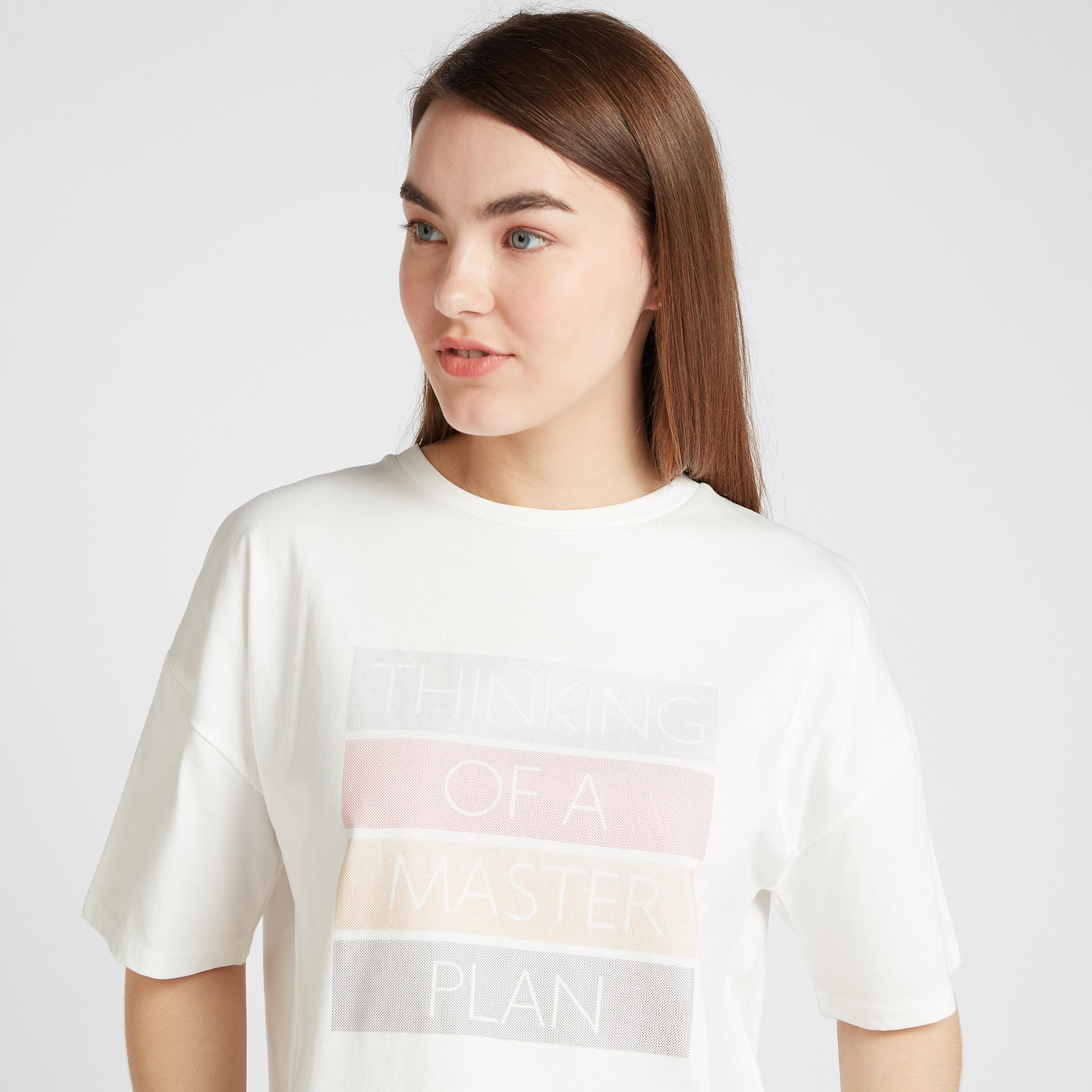 Typographic Print T-shirt with Crew Neck and Short Sleeves-women-clothing-tshirts-image-3