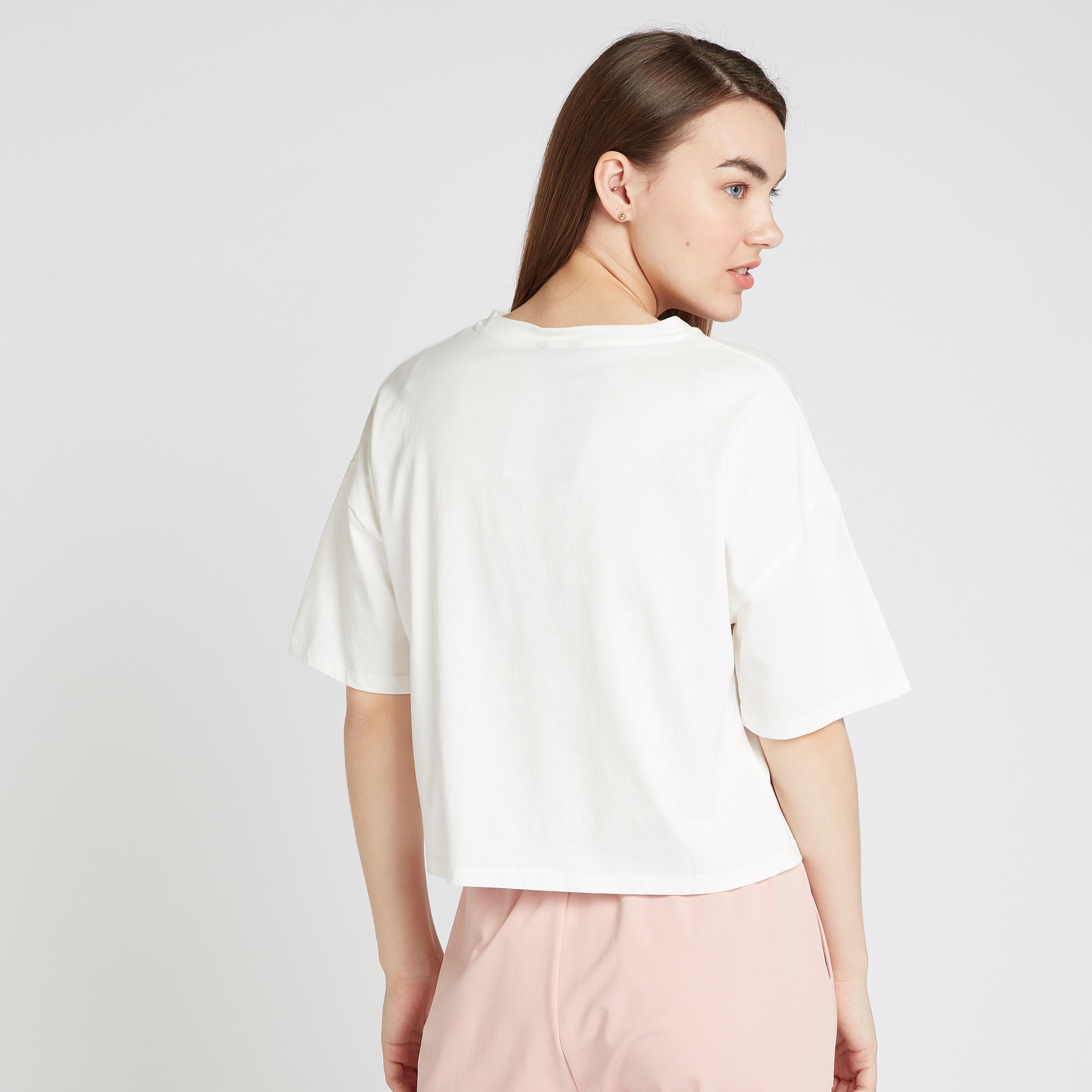 Typographic Print T-shirt with Crew Neck and Short Sleeves-women-clothing-tshirts-image-4