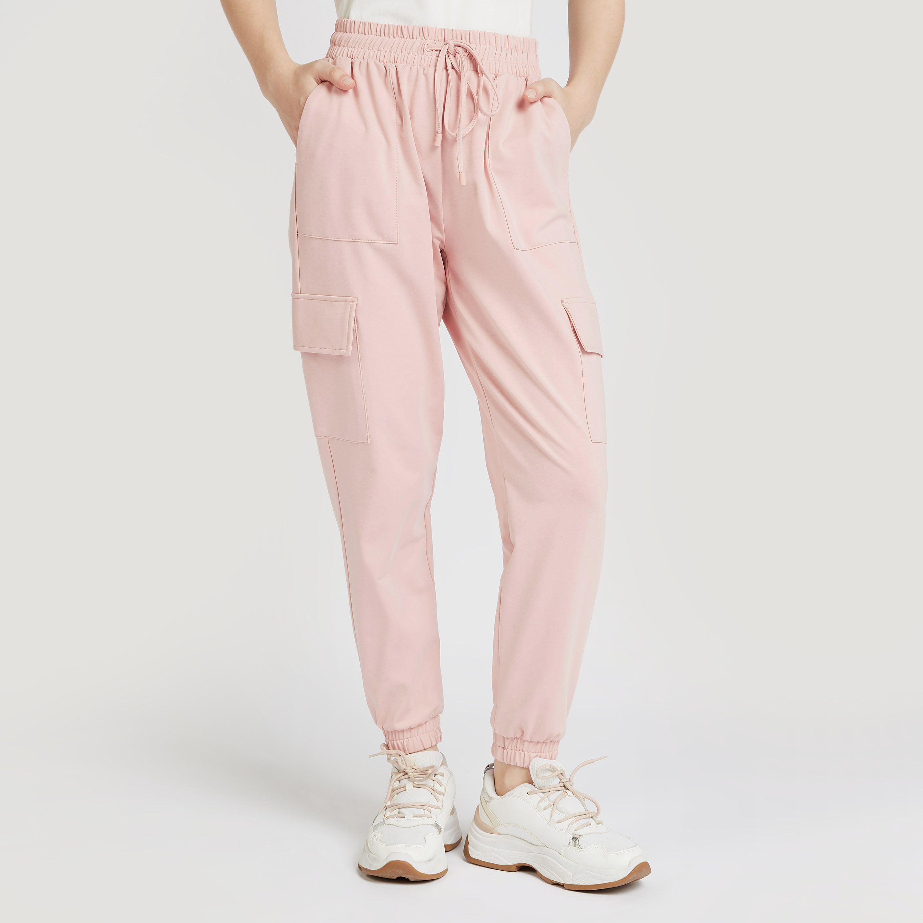بنطلون رياضي سادة بجيوب وخصر مطّاطي-women-clothing-bottoms-joggers-image-4