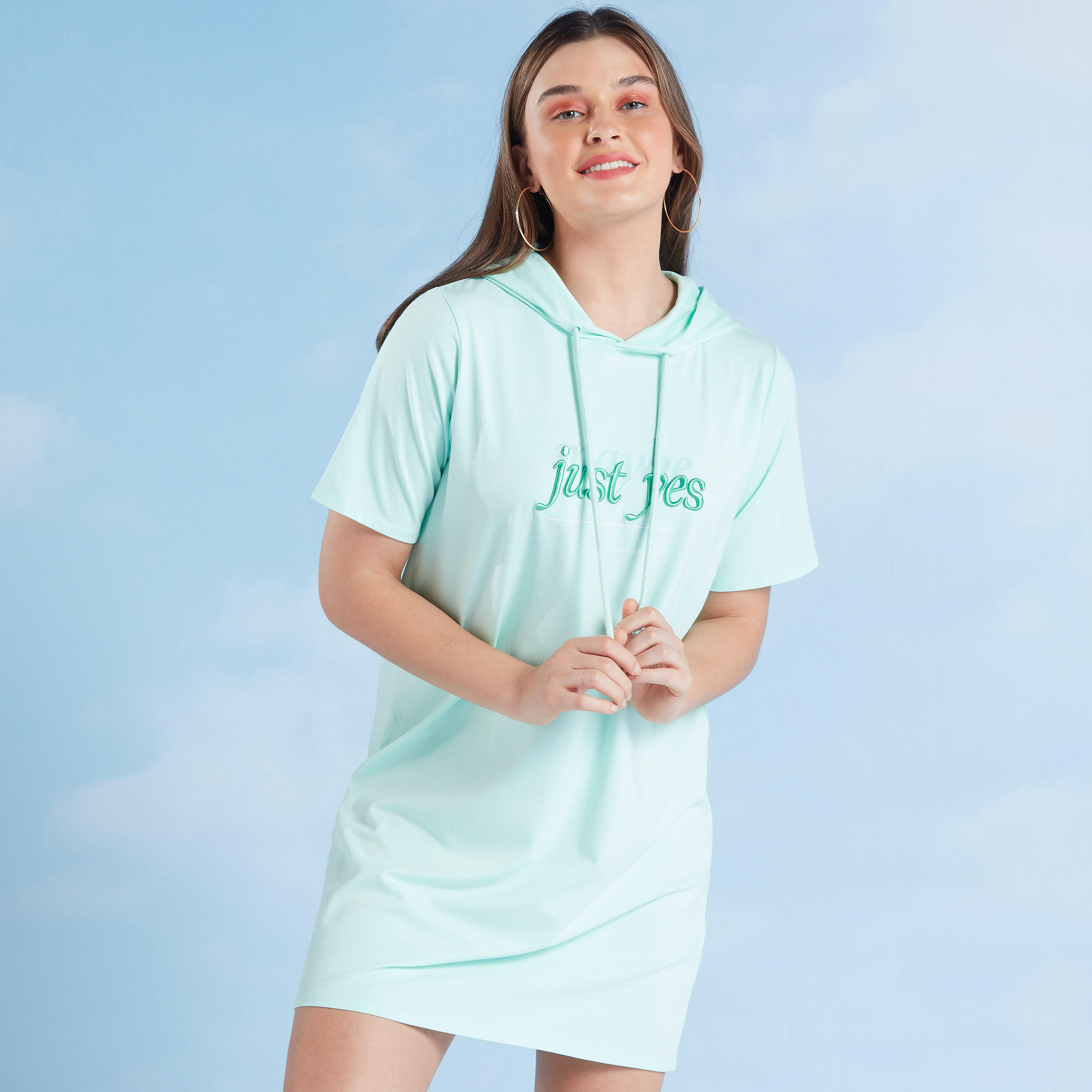 Printed Mini Shift Dress with Short Sleeves and Hood-women-clothing-dresses-image-1