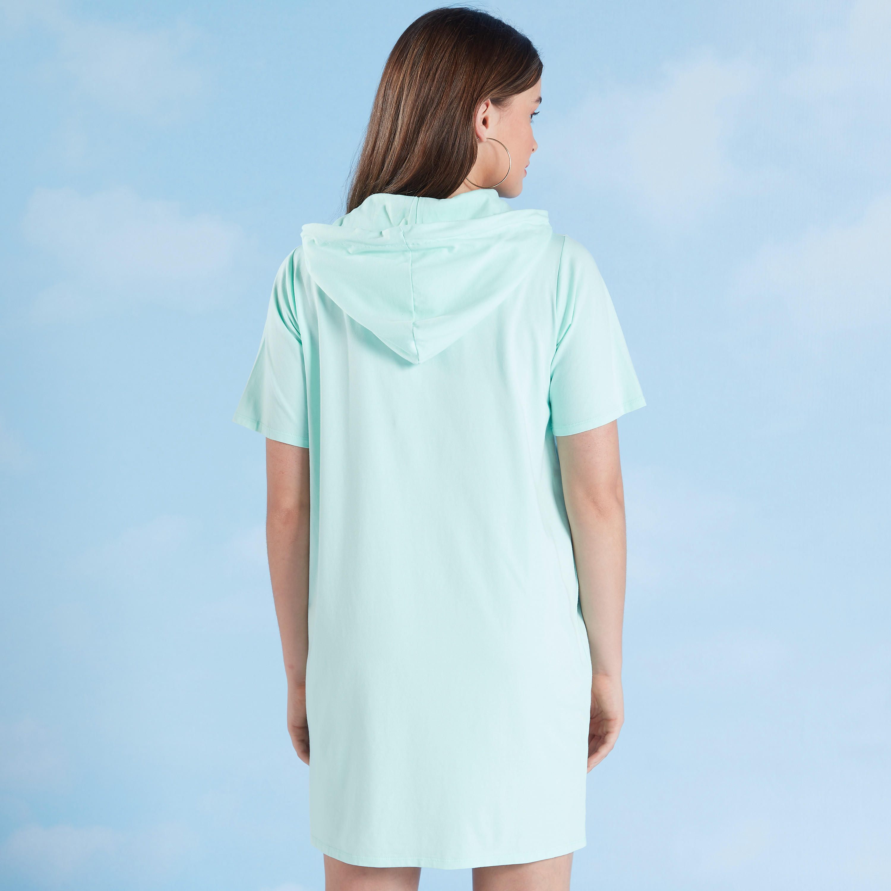 Printed Mini Shift Dress with Short Sleeves and Hood-women-clothing-dresses-image-5