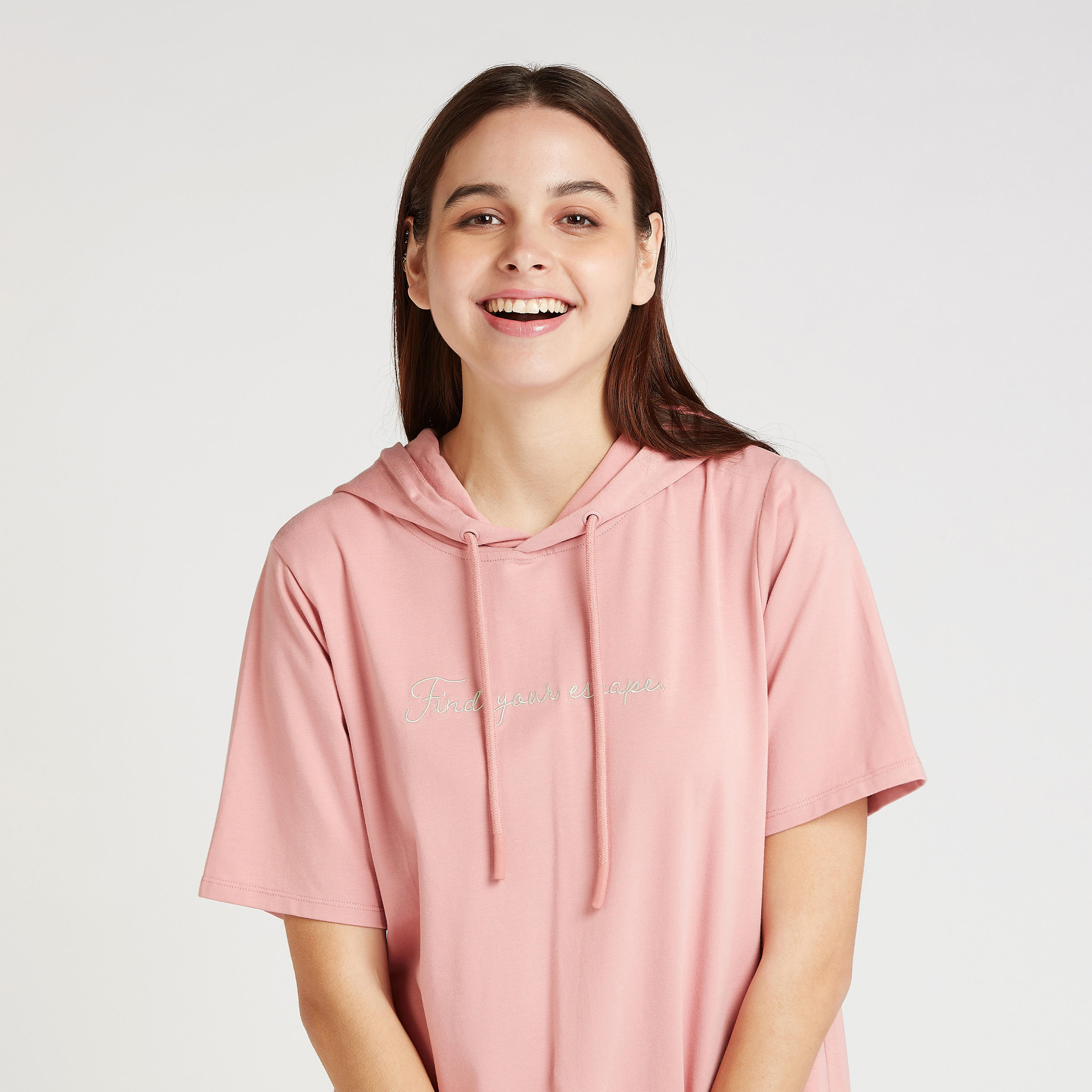 Printed Mini Shift Dress with Short Sleeves and Hood-women-clothing-dresses-image-3