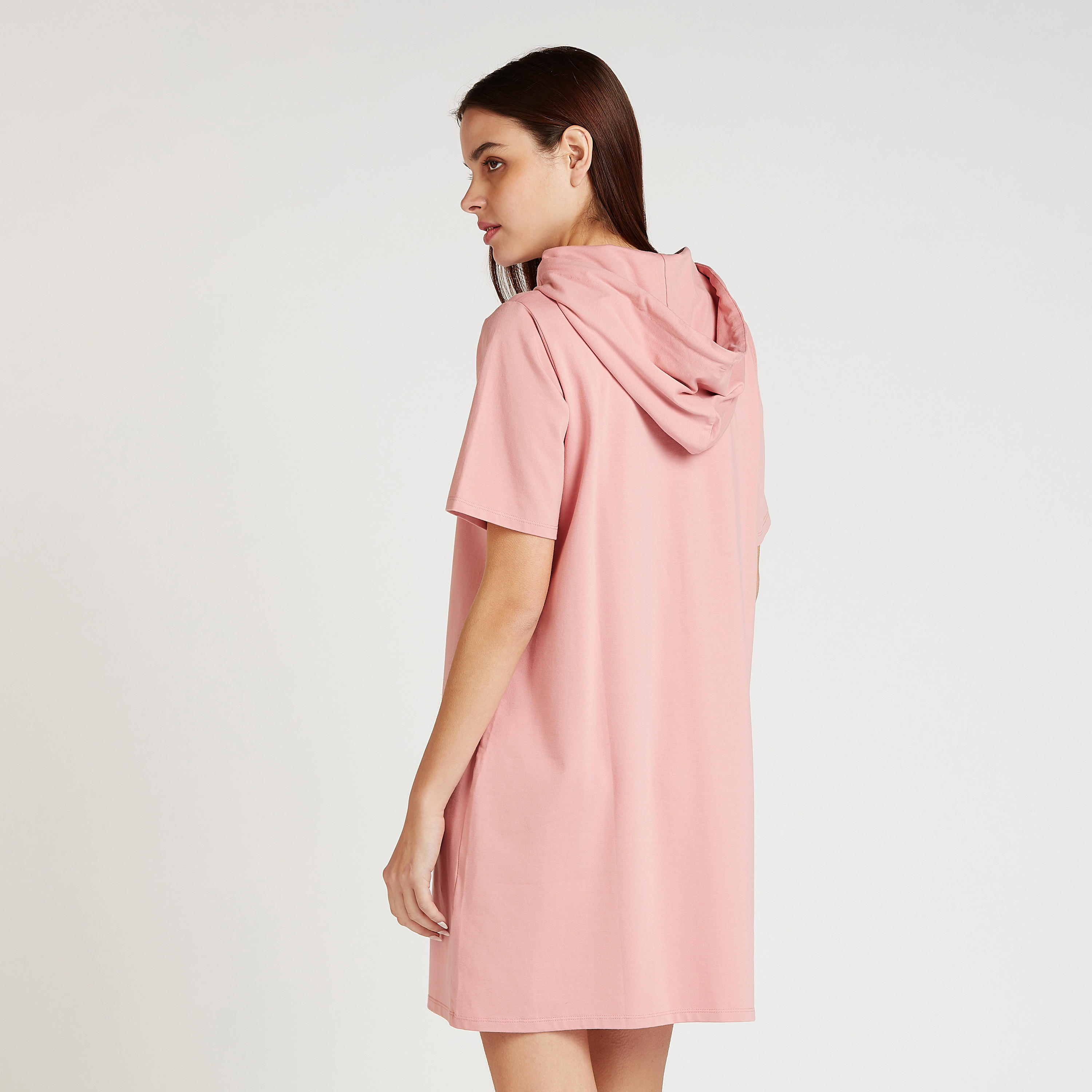 Printed Mini Shift Dress with Short Sleeves and Hood-women-clothing-dresses-image-4