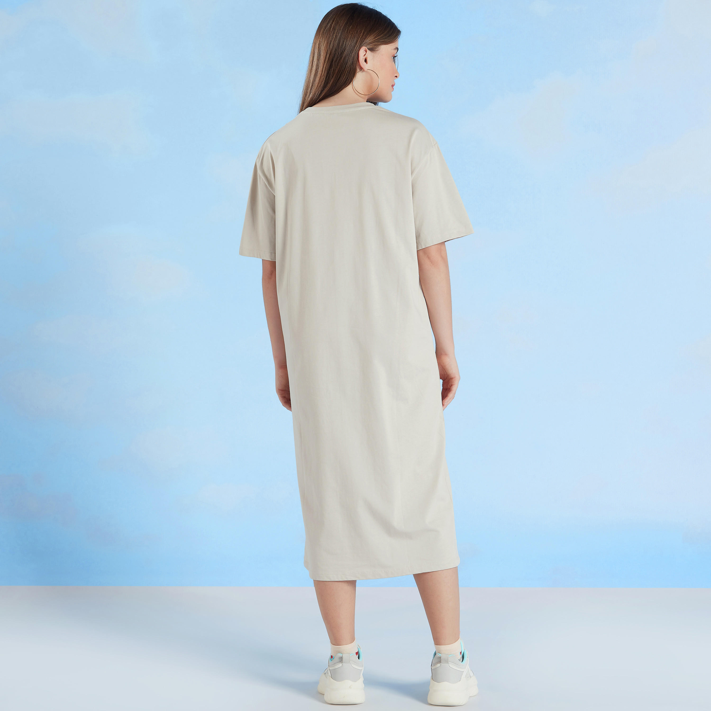 Solid Midi Dress with Short Sleeves and Drawstring-women-clothing-dresses-image-5