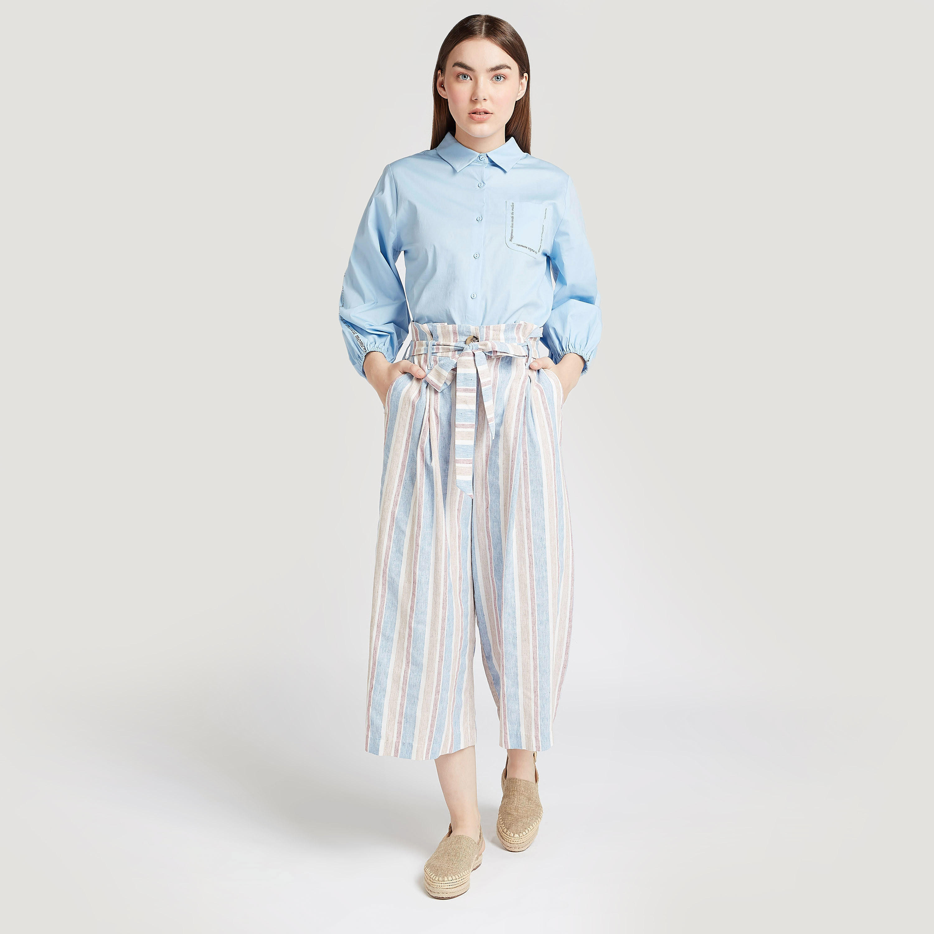 بنطلون بلازو مخطط واسع بخصر متوسط وجيوب-women-clothing-bottoms-trousers-image-2