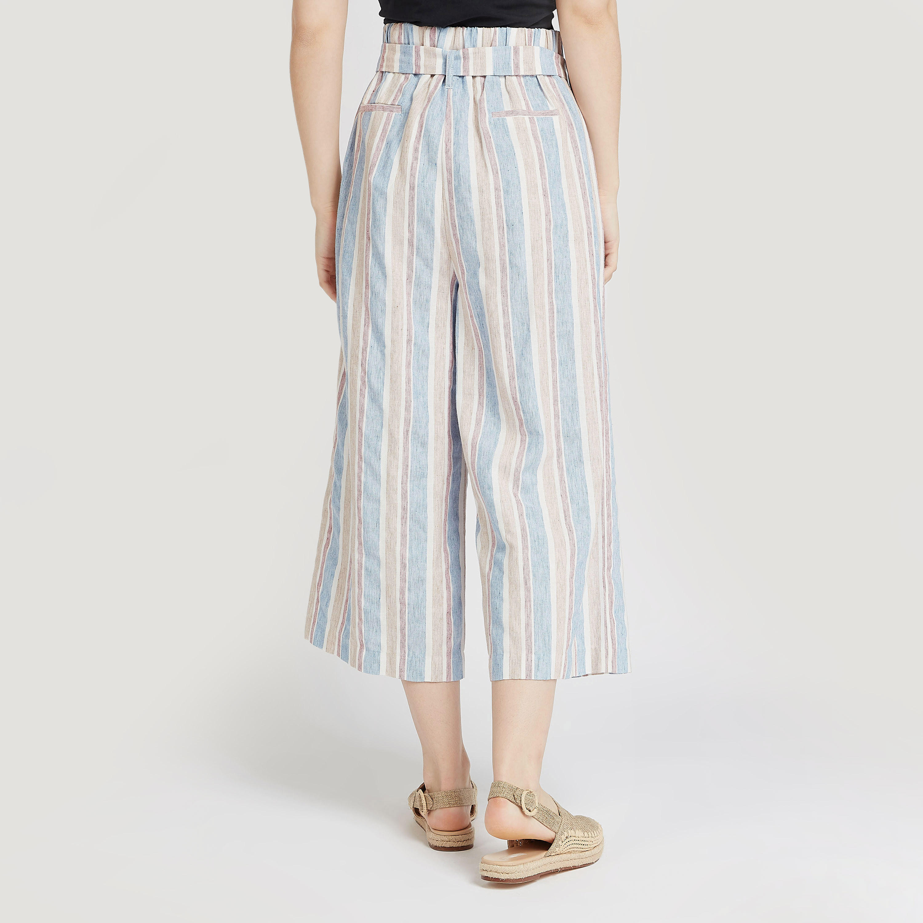 بنطلون بلازو مخطط واسع بخصر متوسط وجيوب-women-clothing-bottoms-trousers-image-4