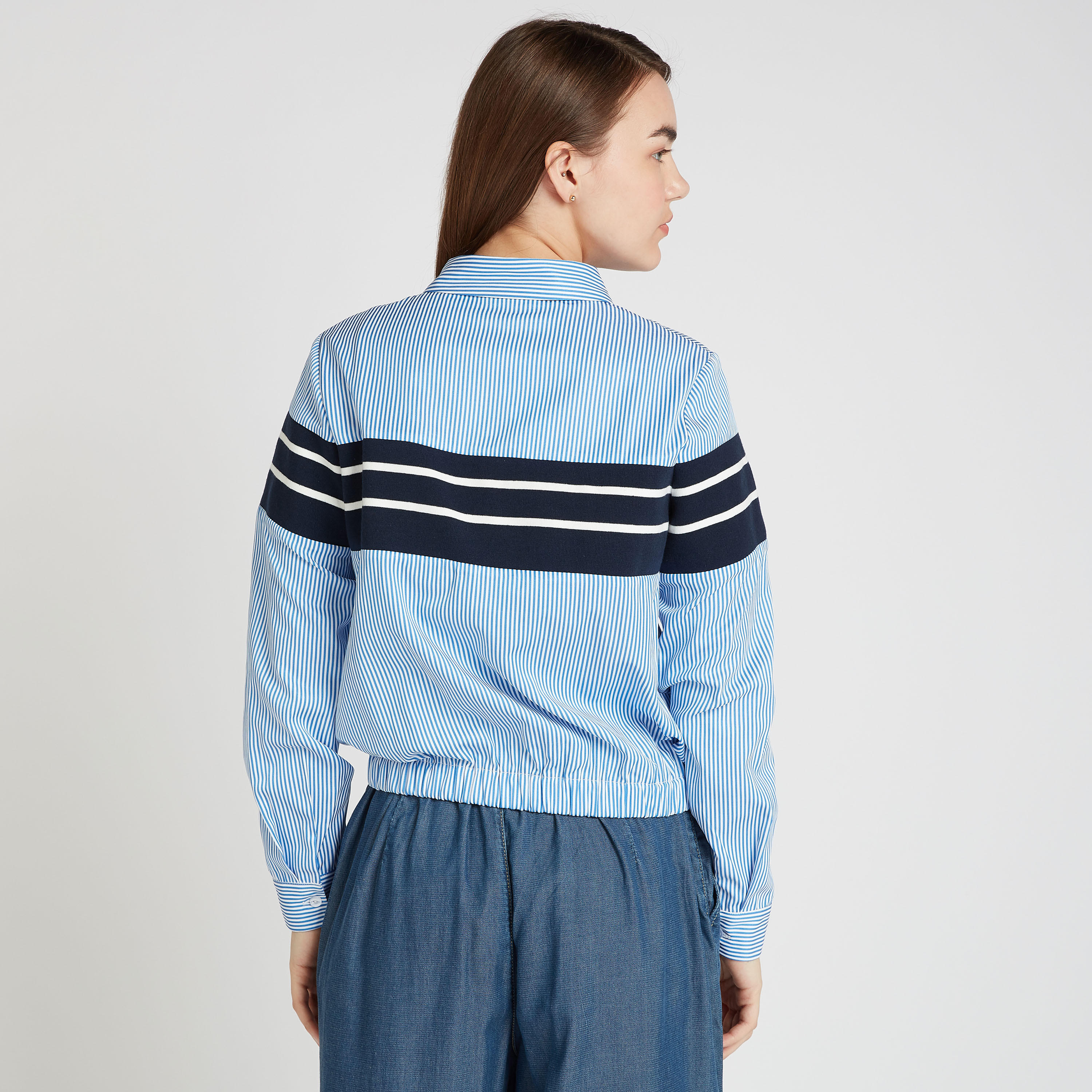 قميص مخطّط بأكمام طويلة ووصلة أزرار-women-clothing-shirtsandblouses-shirts-image-4