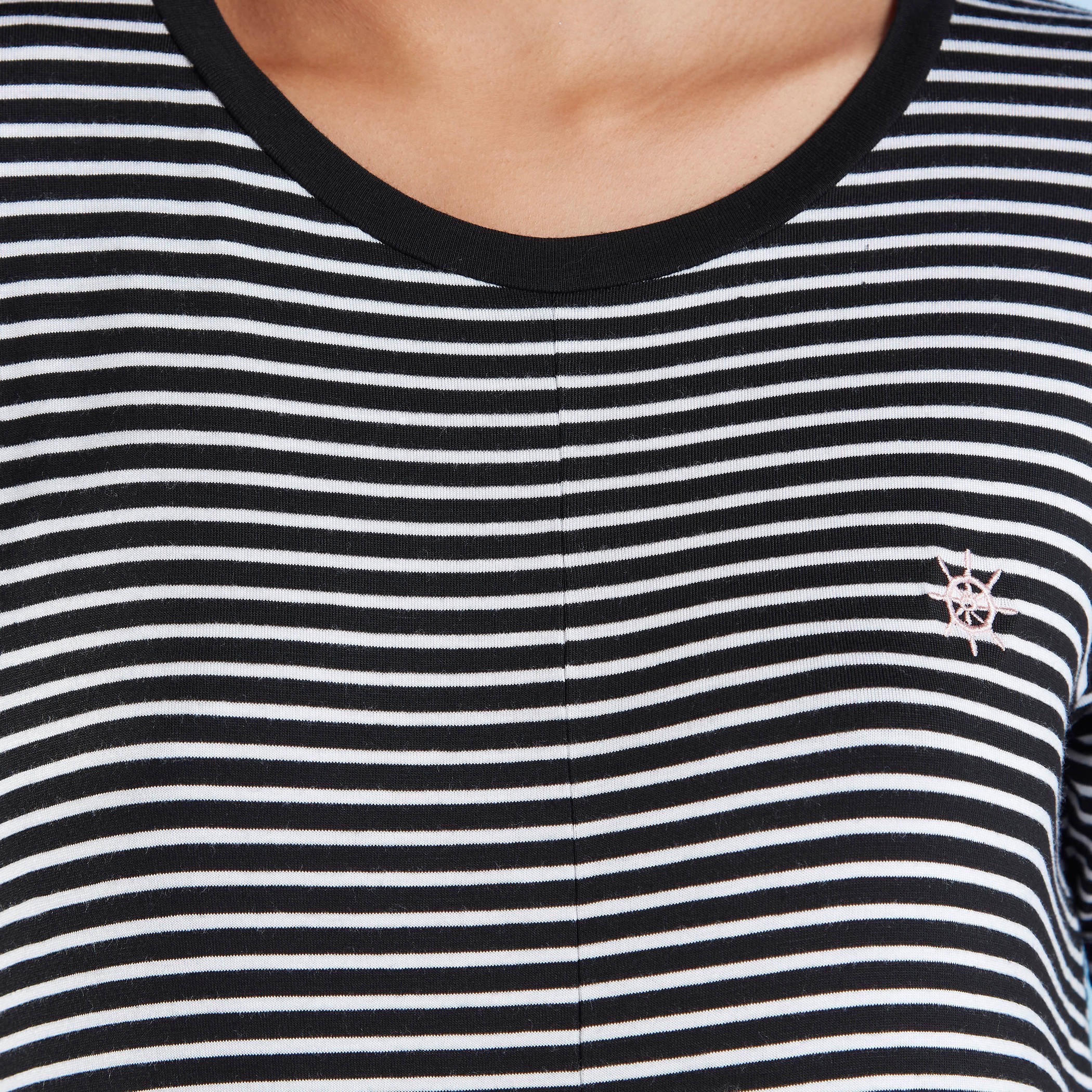 Striped Longline T-shirt with Round Neck and Short Sleeves-women-clothing-tshirts-image-3
