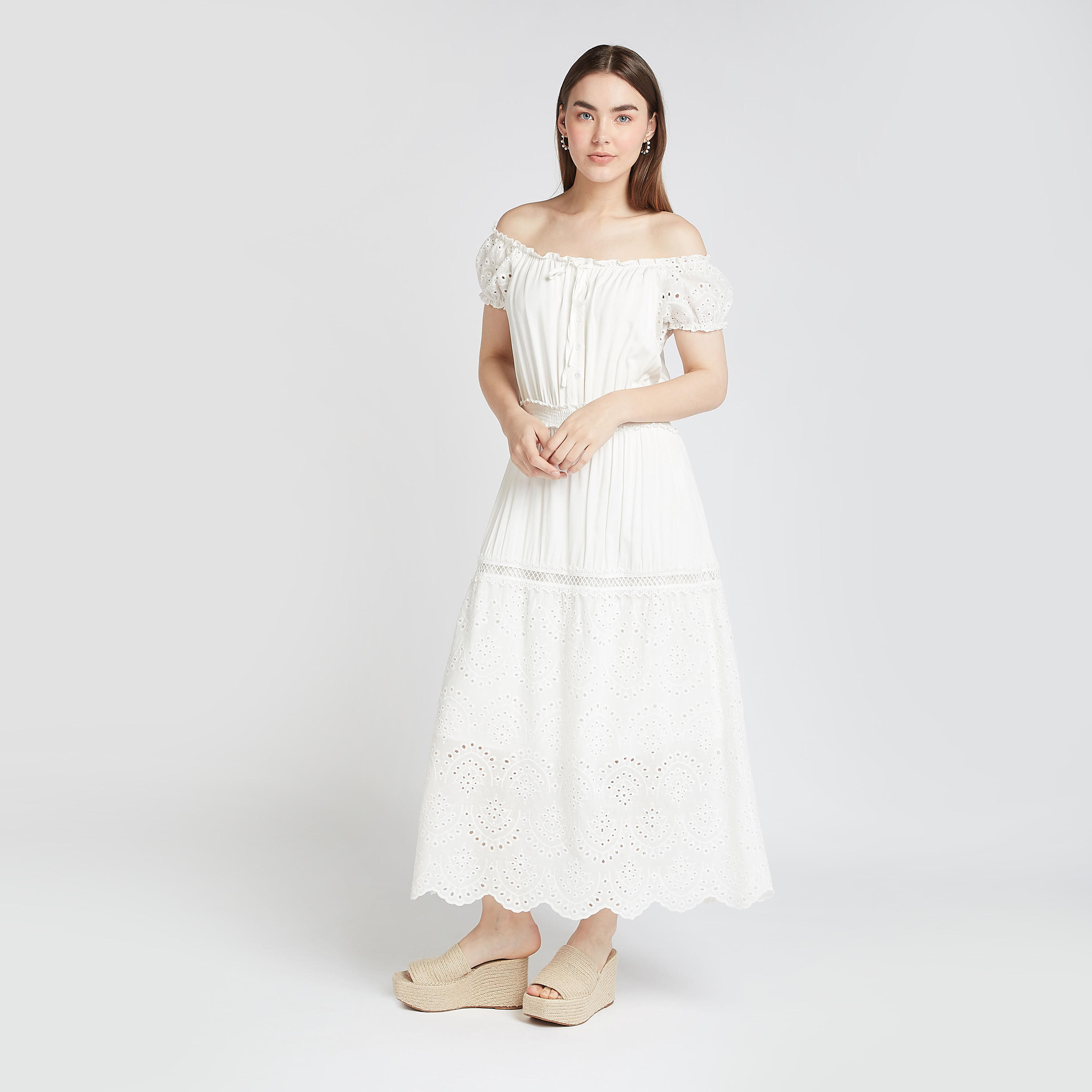 فستان مستدام بأكمام قصيرة وأكتاف مكشوفة بتفاصيل كشكش-women-clothing-dresses-image-1