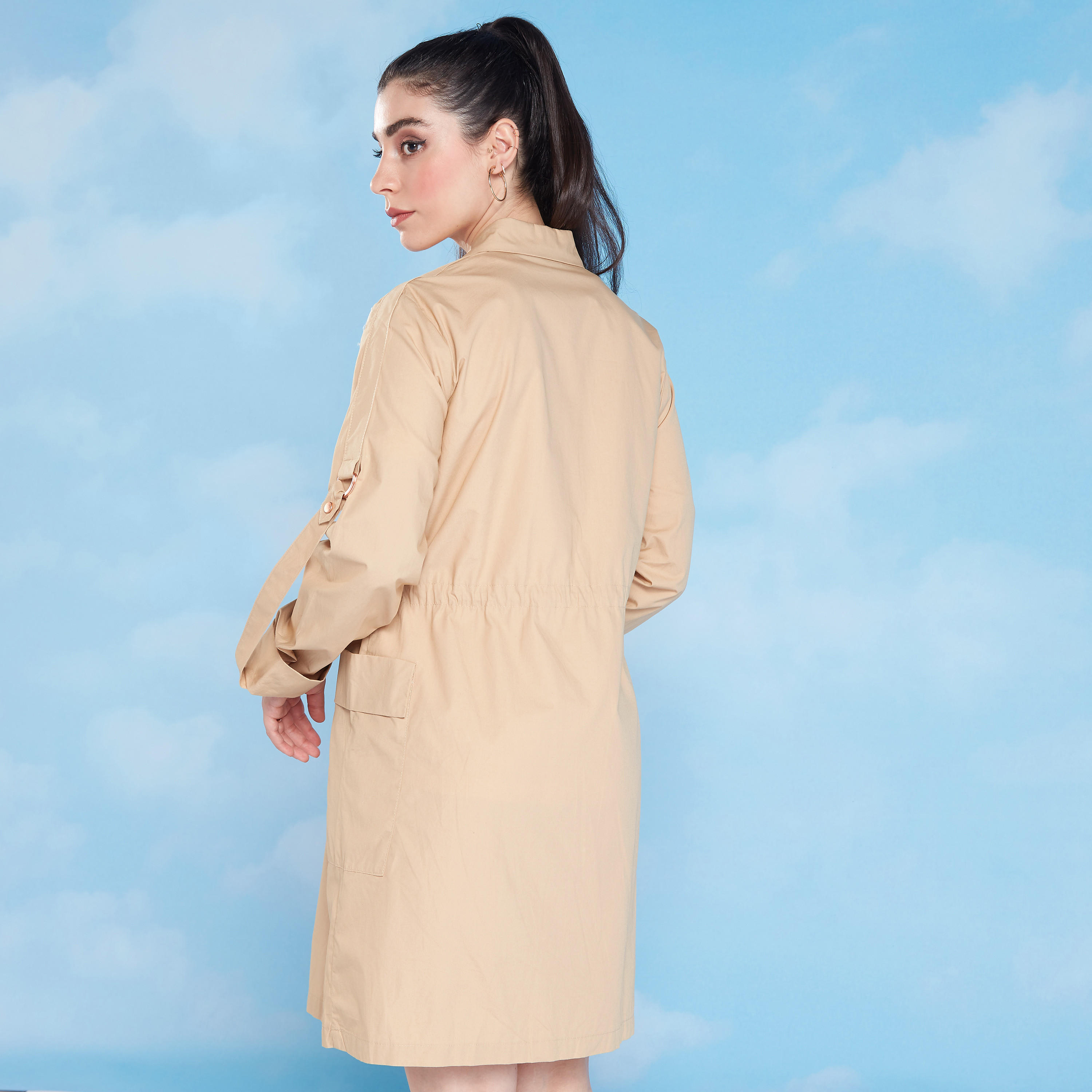 فستان قميص سادة طويل بأكمام طويلة وأربطة-women-clothing-dresses-image-4