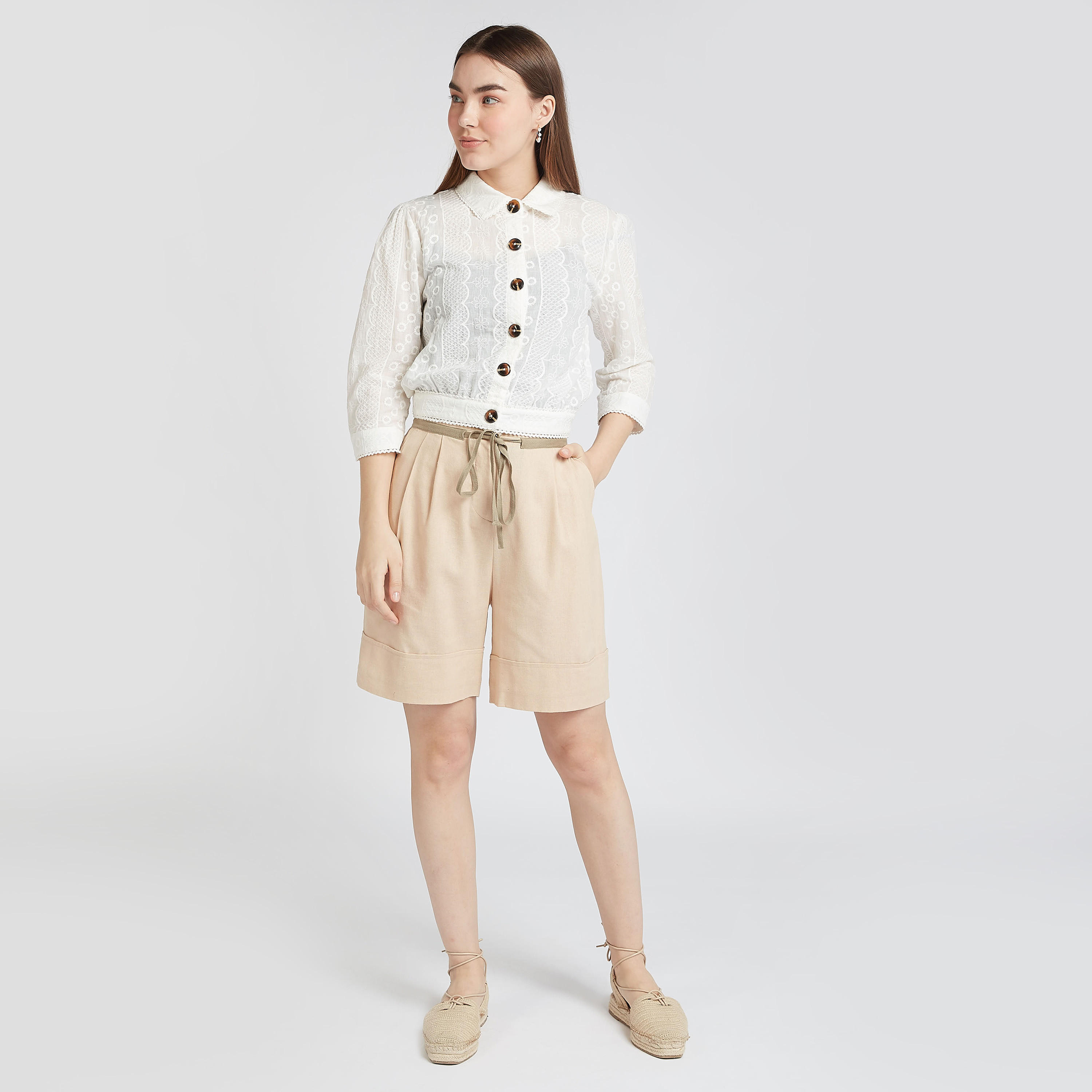 بلوزة دانتيل بياقة واسعة وأكمام 3/4-women-clothing-shirtsandblouses-blouses-image-2