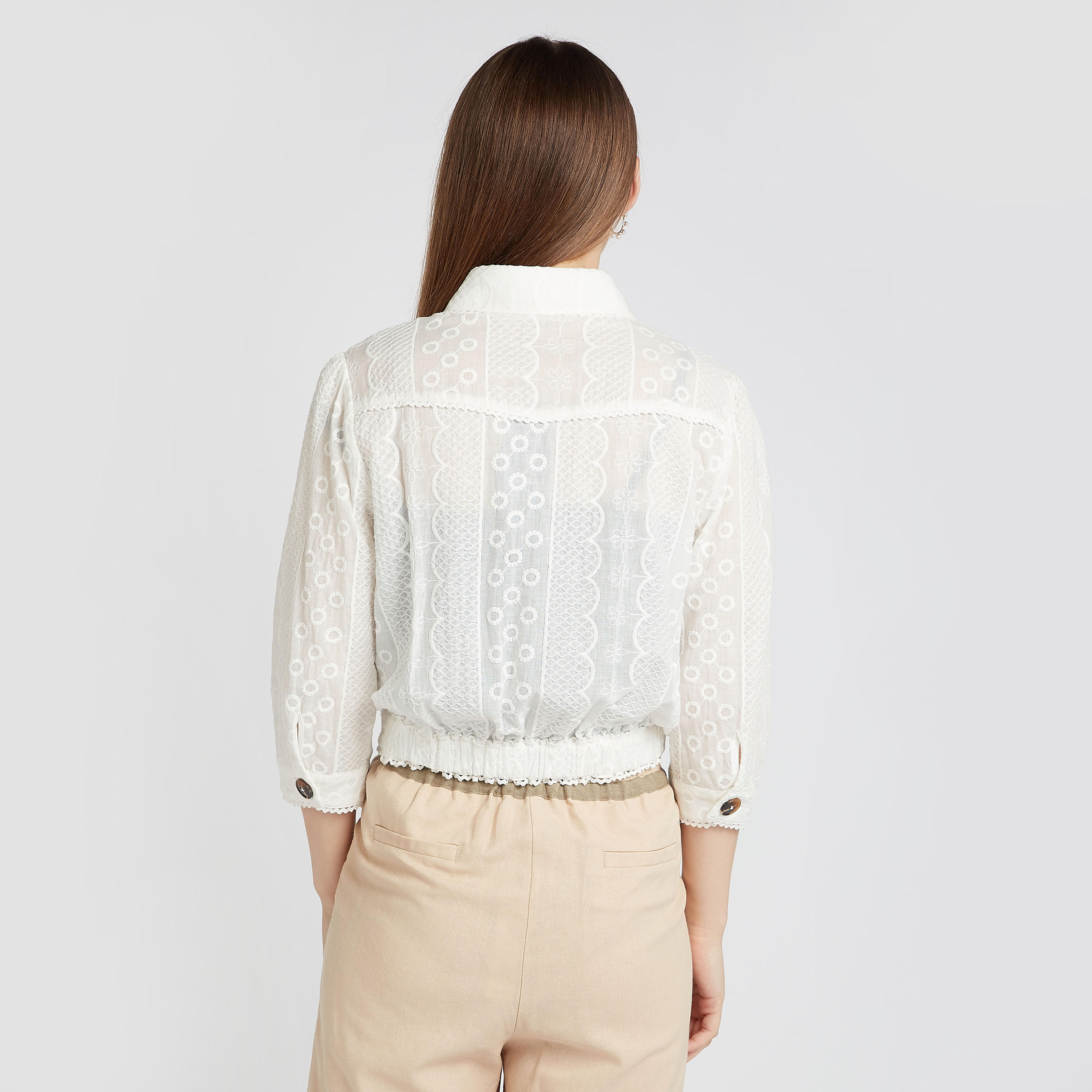 بلوزة دانتيل بياقة واسعة وأكمام 3/4-women-clothing-shirtsandblouses-blouses-image-4