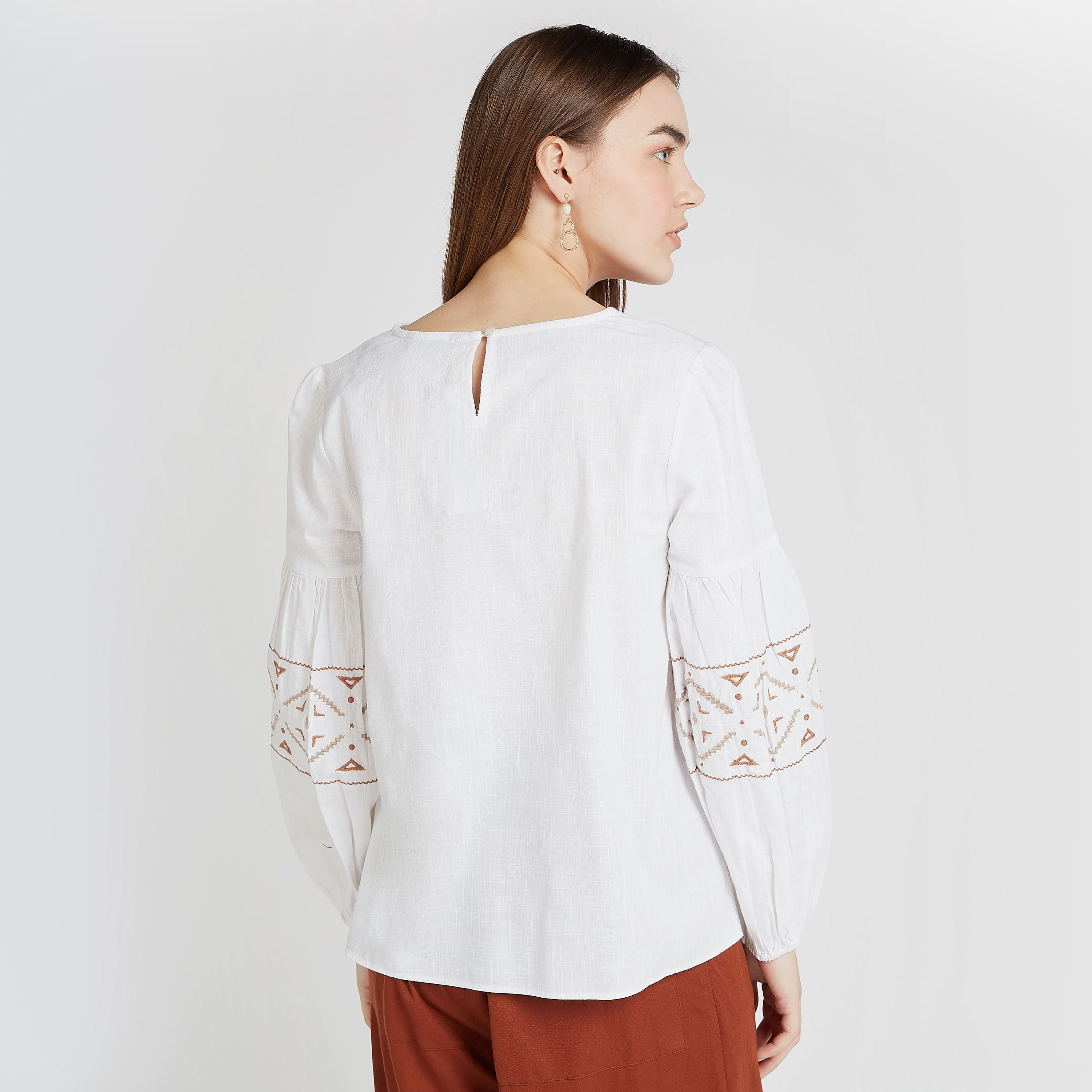 Embroidered Top with V-neck and Long Sleeves-women-clothing-shirtsandblouses-blouses-image-4