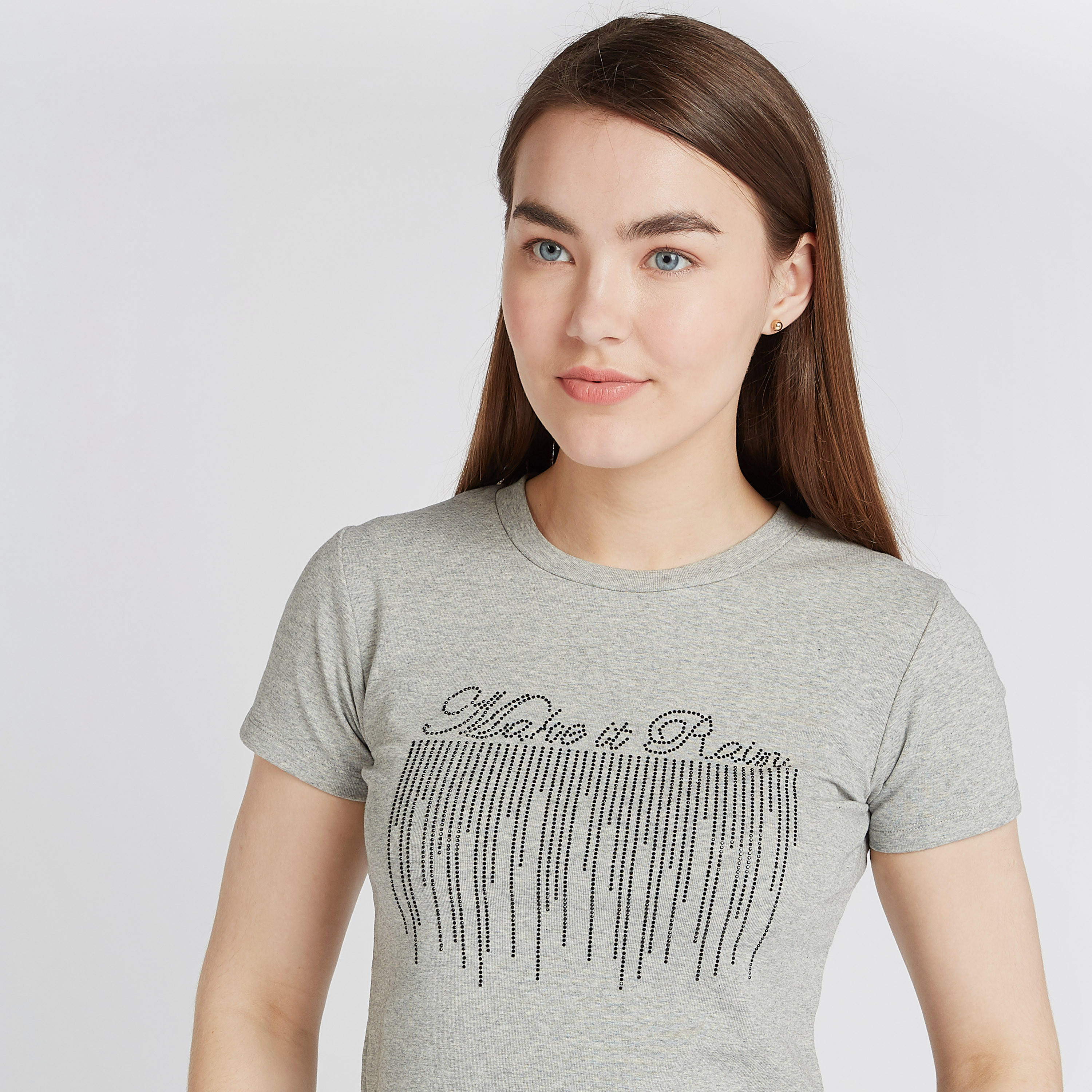 تيشيرت مزين بياقة ضيقة وأكمام قصيرة-women-clothing-tshirts-image-3
